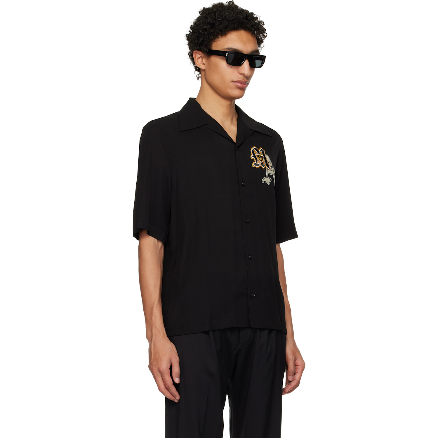 Amiri Black Varsity Patch Camp Shirt 