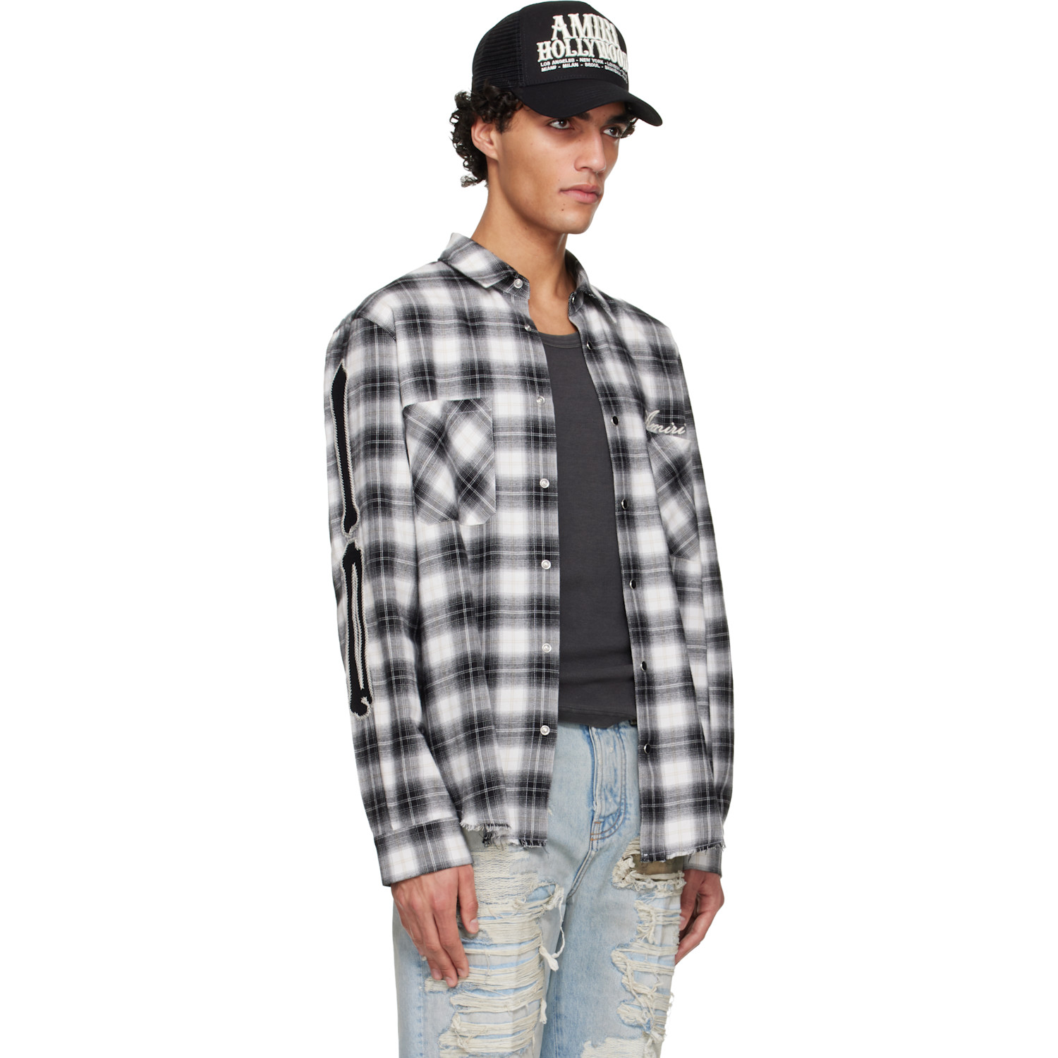  Amiri Black & White Bones Flannel Overshirt 