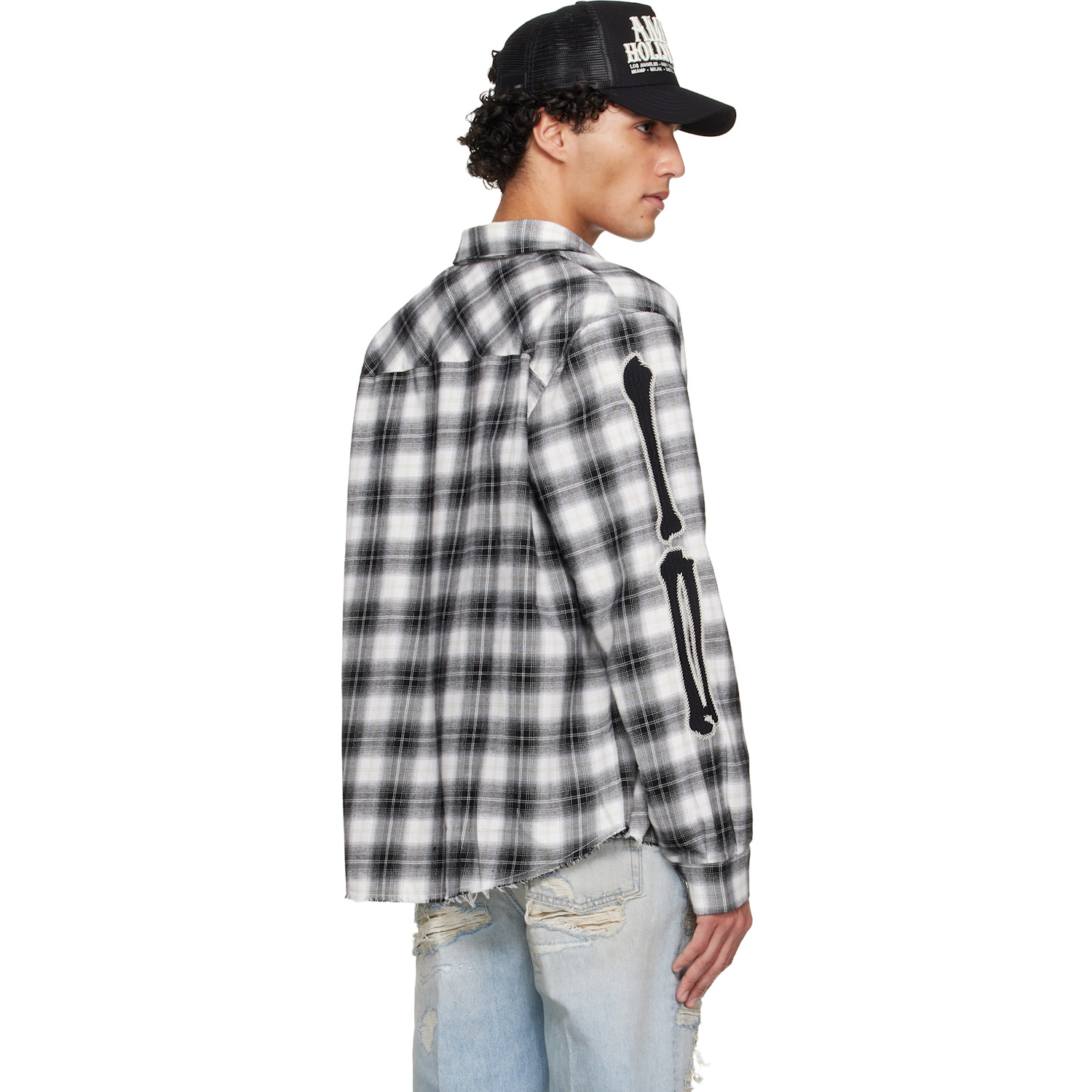 Amiri Black & White Bones Flannel Overshirt 