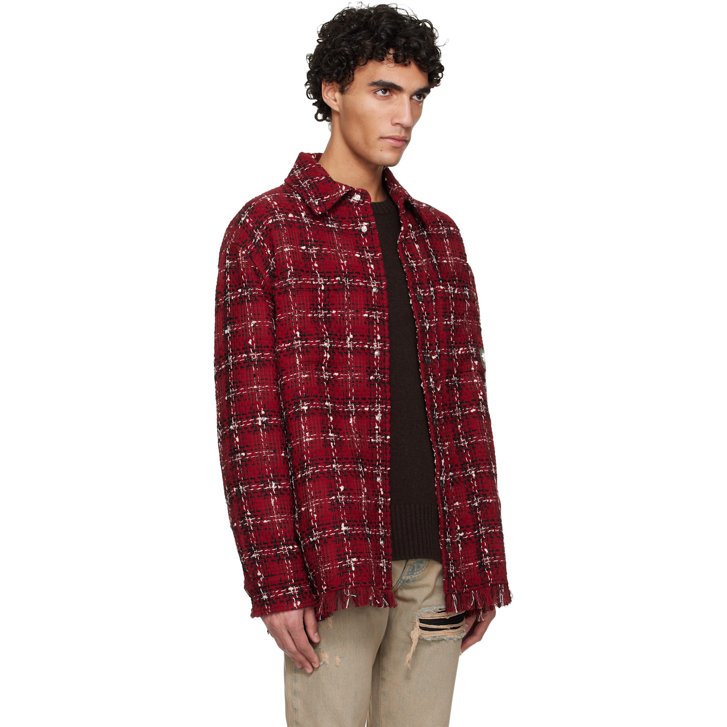 Amiri Red Tweed Flannel Overshirt 