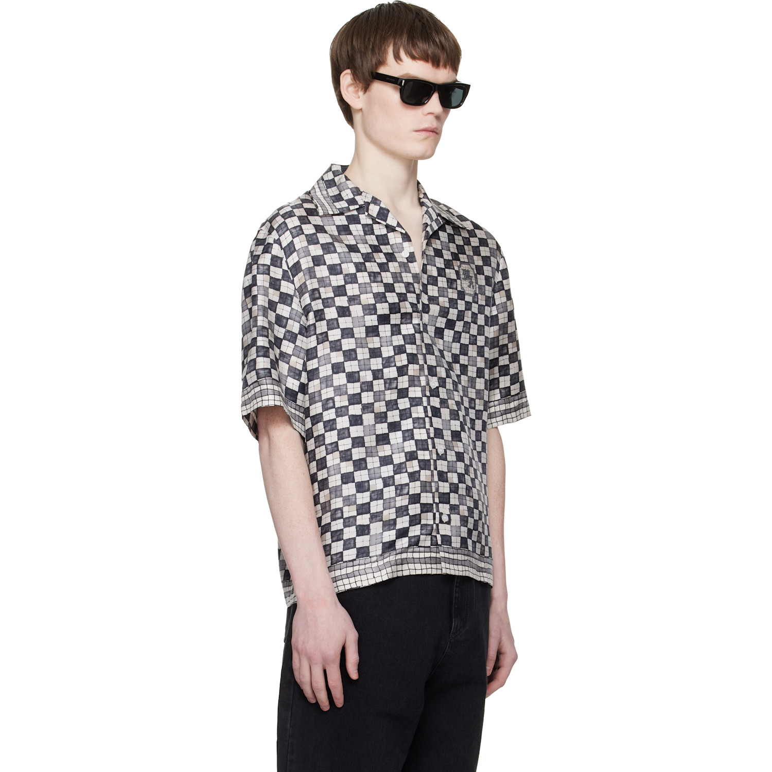  Amiri Gray Ma Checkered Bowling Shirt 