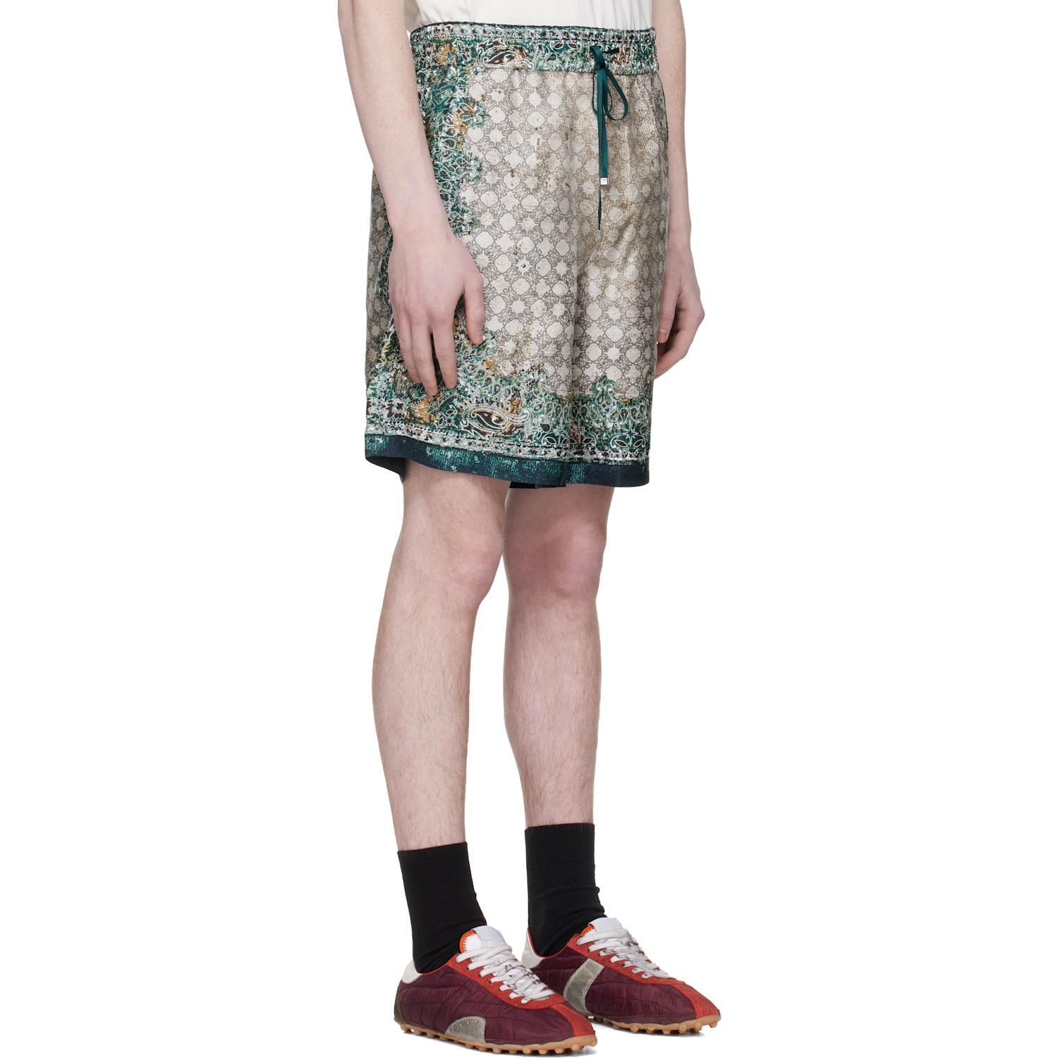  Amiri Beige & Green Bandana Shorts 