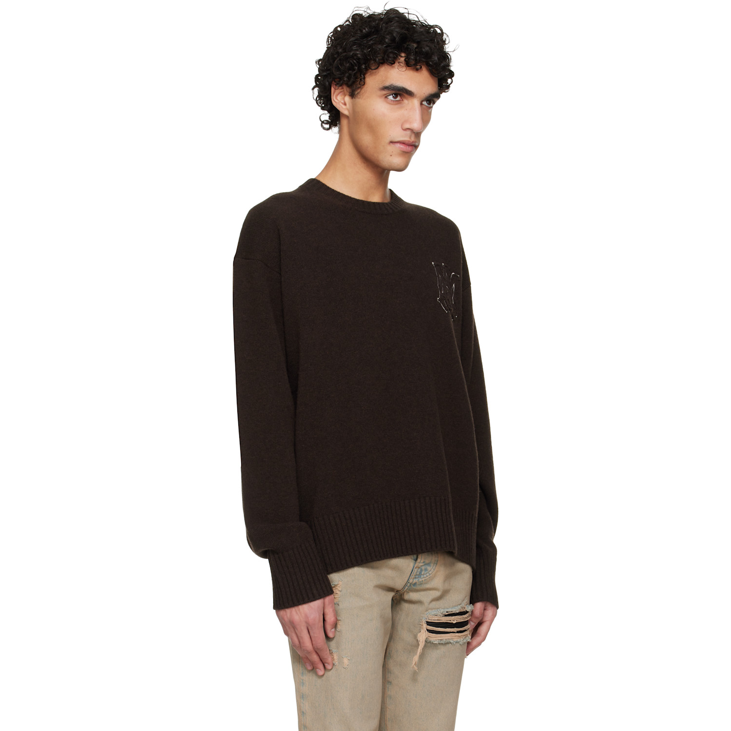  Amiri Pull Brun à Monogramme 