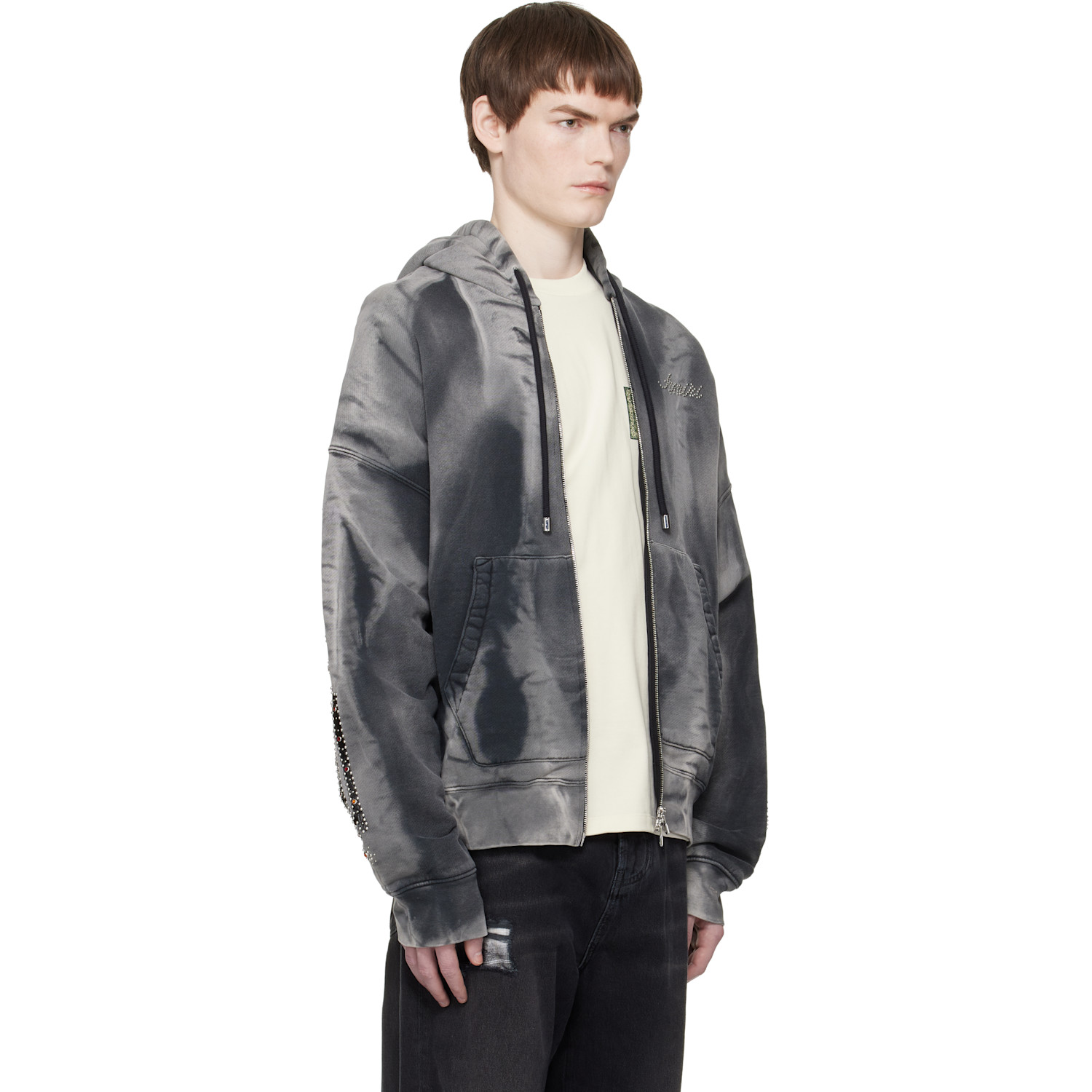  Amiri Gray Bones Studded Oversized Zip Hoodie 