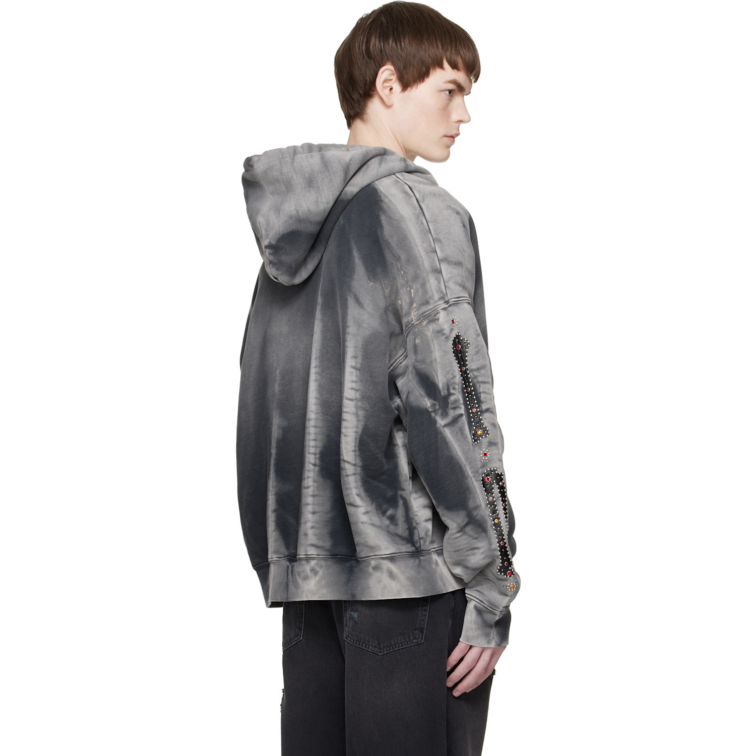  Amiri Gray Bones Studded Oversized Zip Hoodie 