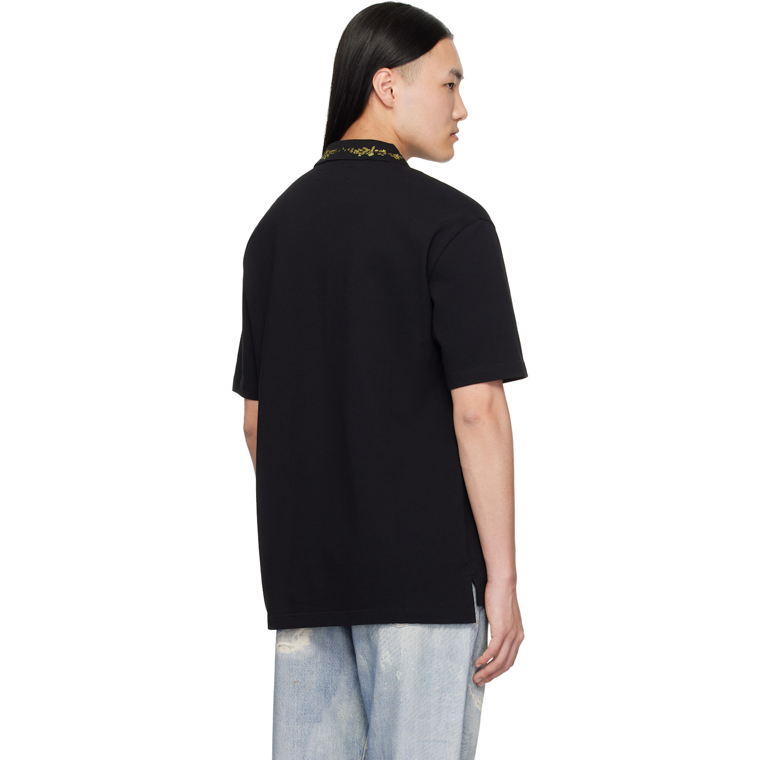  Amiri Black 'amiri' Floral Collar Polo 