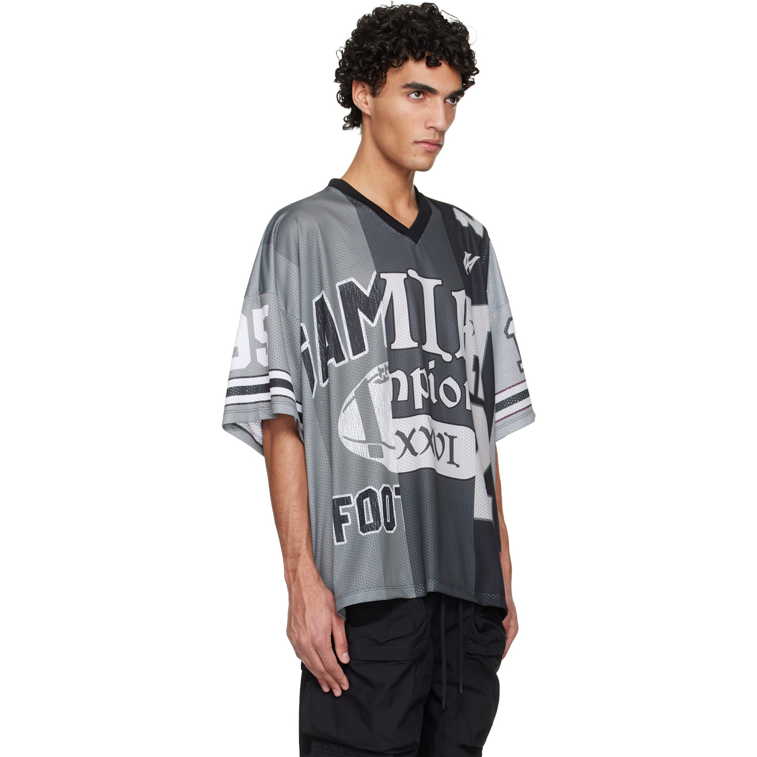  Amiri Gray Spliced Oversized Mesh T-shirt 