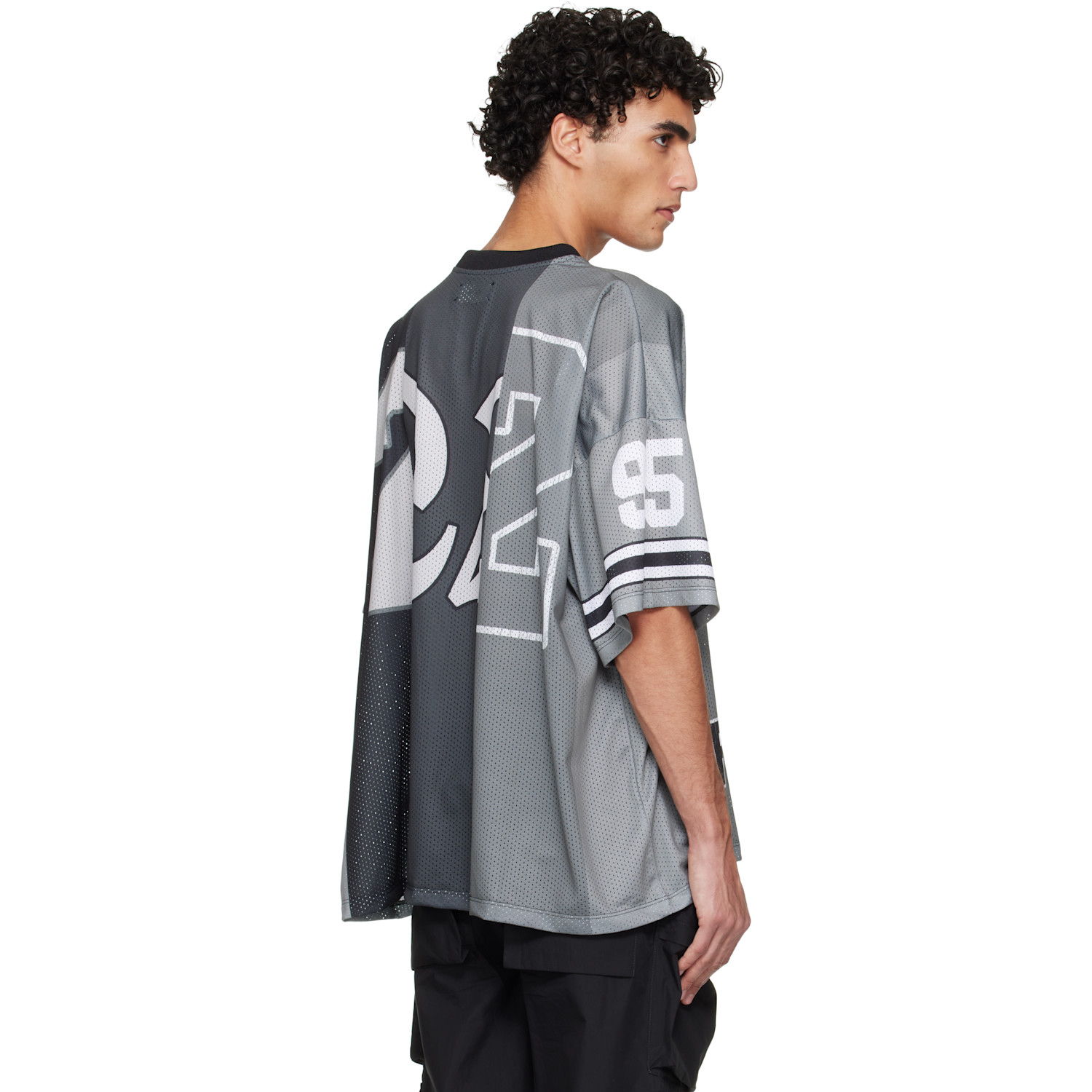  Amiri Gray Spliced Oversized Mesh T-shirt 