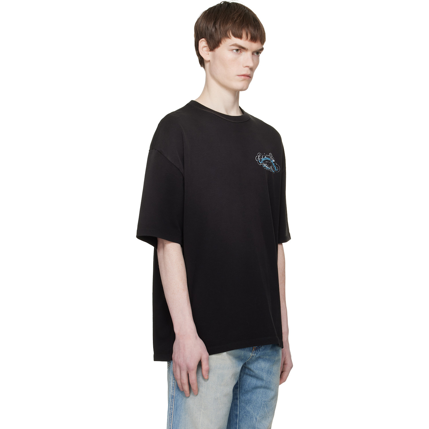  Amiri Black Crystal 'chateau' Script Oversized T-shirt 