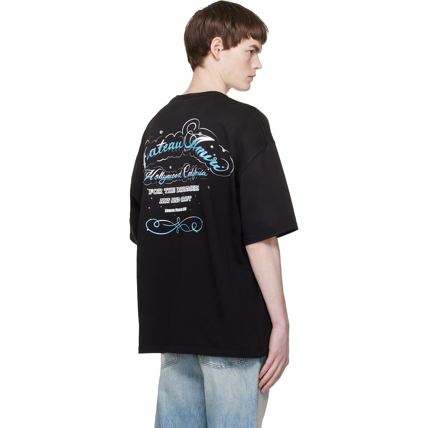  Amiri Black Crystal 'chateau' Script Oversized T-shirt 