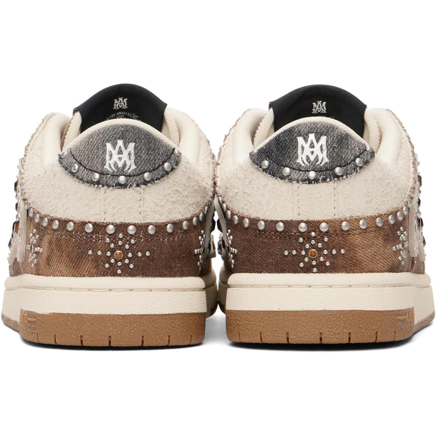  Amiri Brown & Beige Stud Skel Top Low Sneakers 