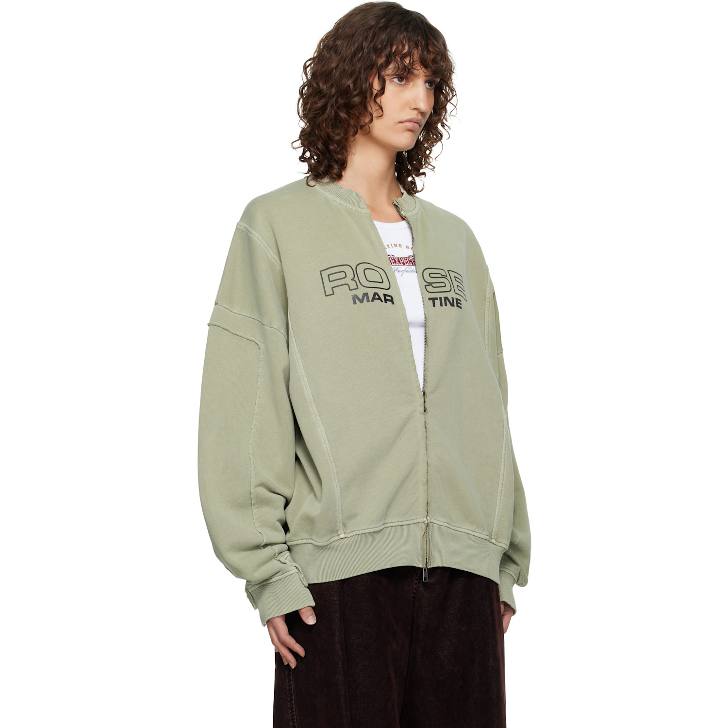  Martine Rose Green Zip Up Crew Sweatshirt 