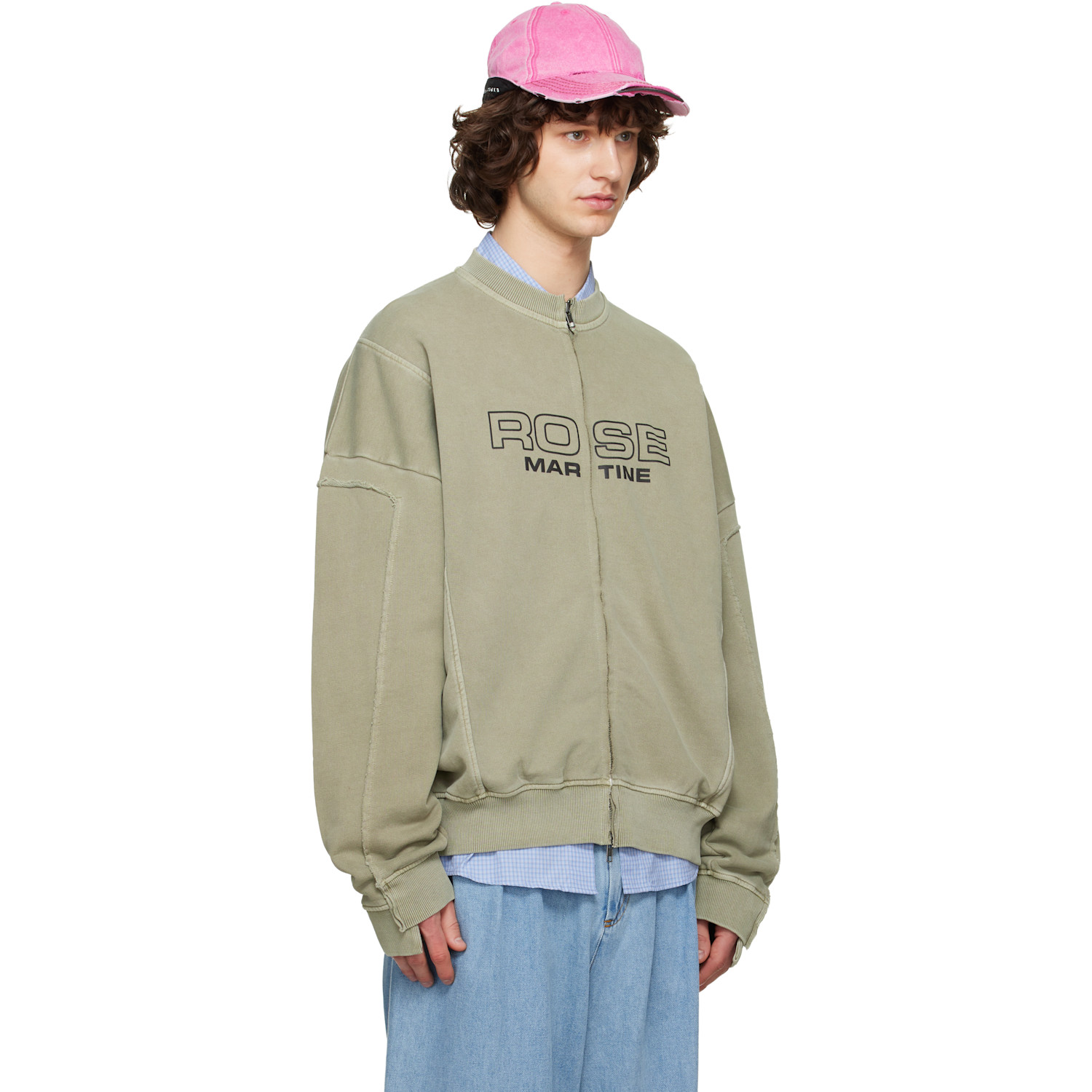  Martine Rose Green Zip Up Crew Sweatshirt 