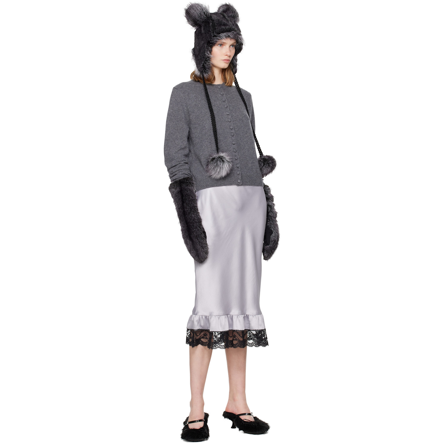  Anna Sui Ssense Exclusive Gray Mink Faux-fur Mittens 