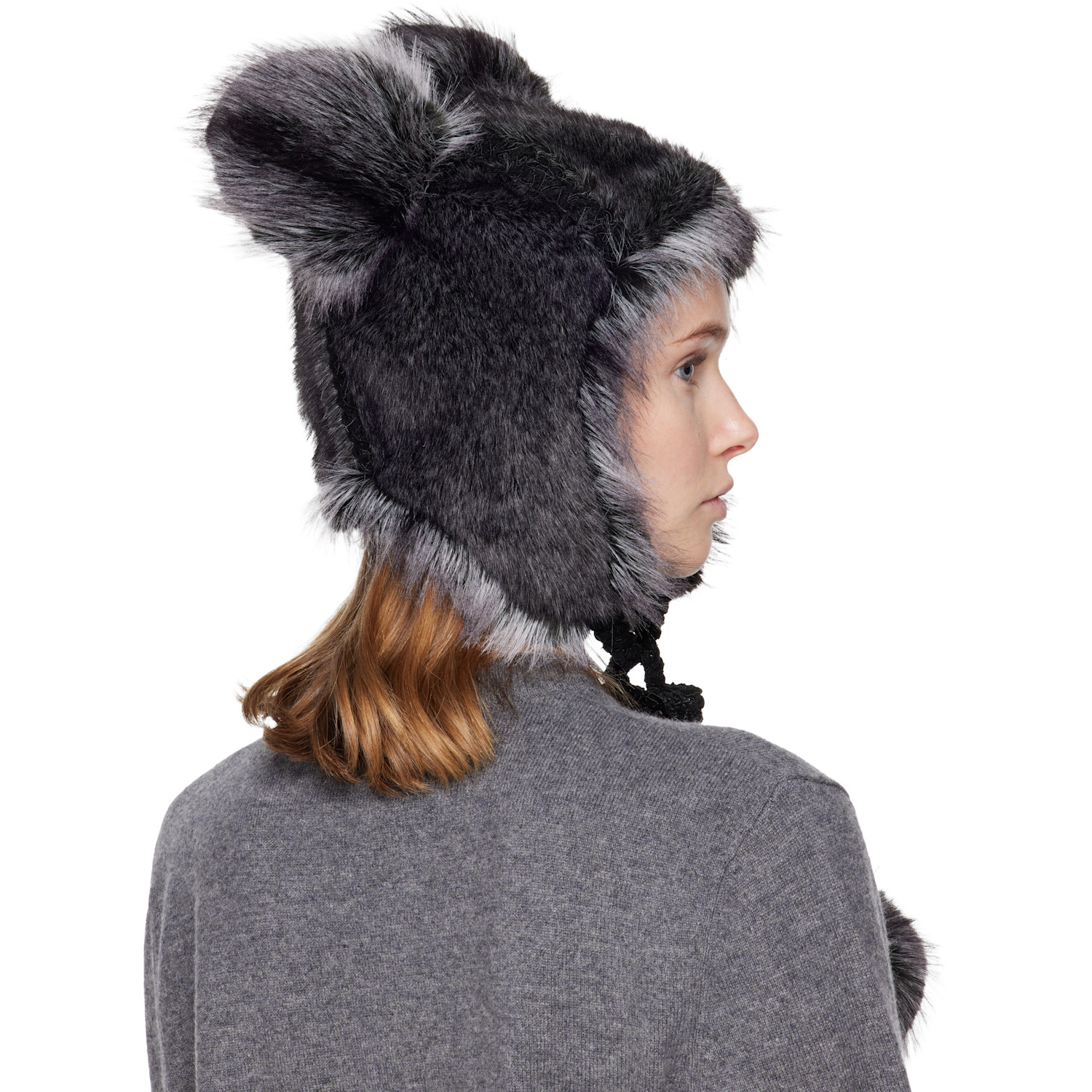  Anna Sui Ssense Exclusive Black & Gray Faux Fur Teddy Bear Hat 
