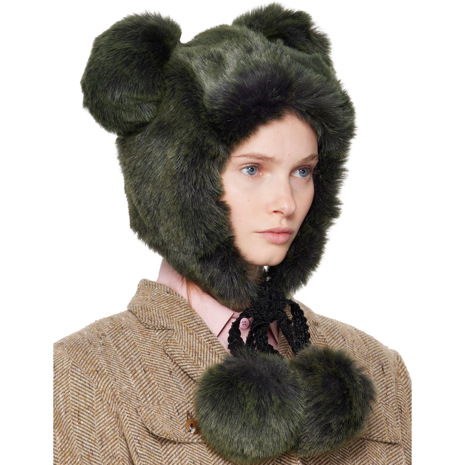  Anna Sui Ssense Exclusive Green Faux Fur Teddy Bear Hat 