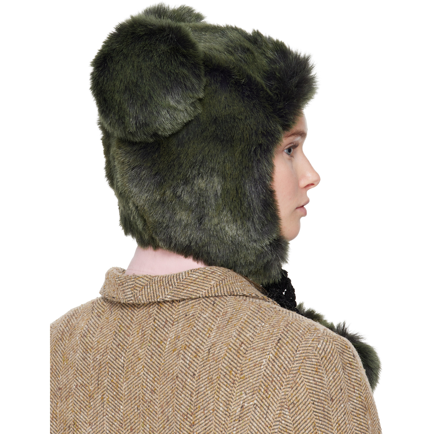  Anna Sui Ssense Exclusive Green Faux Fur Teddy Bear Hat 
