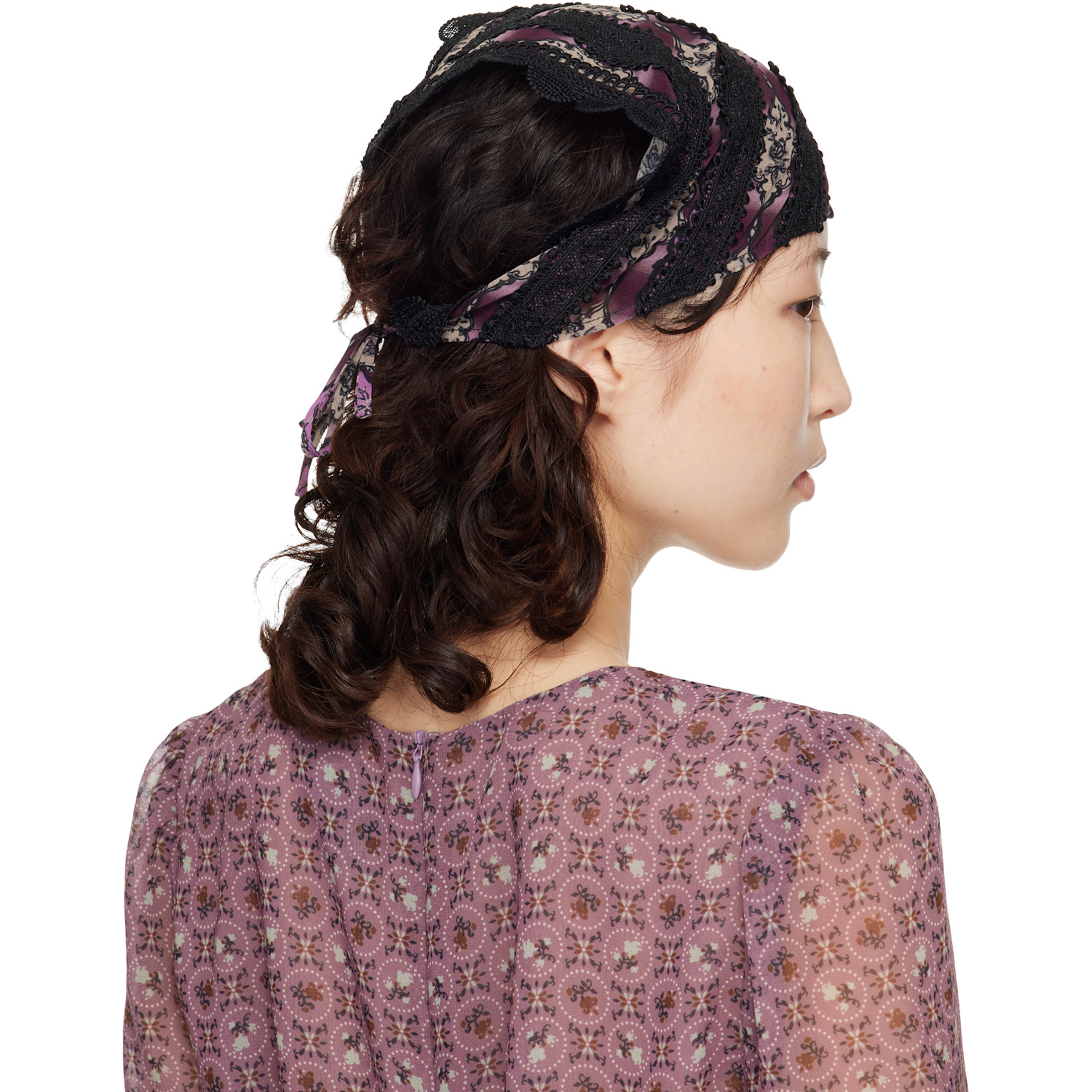  Anna Sui Black & Purple Cameo Stripe Print Headscarf 