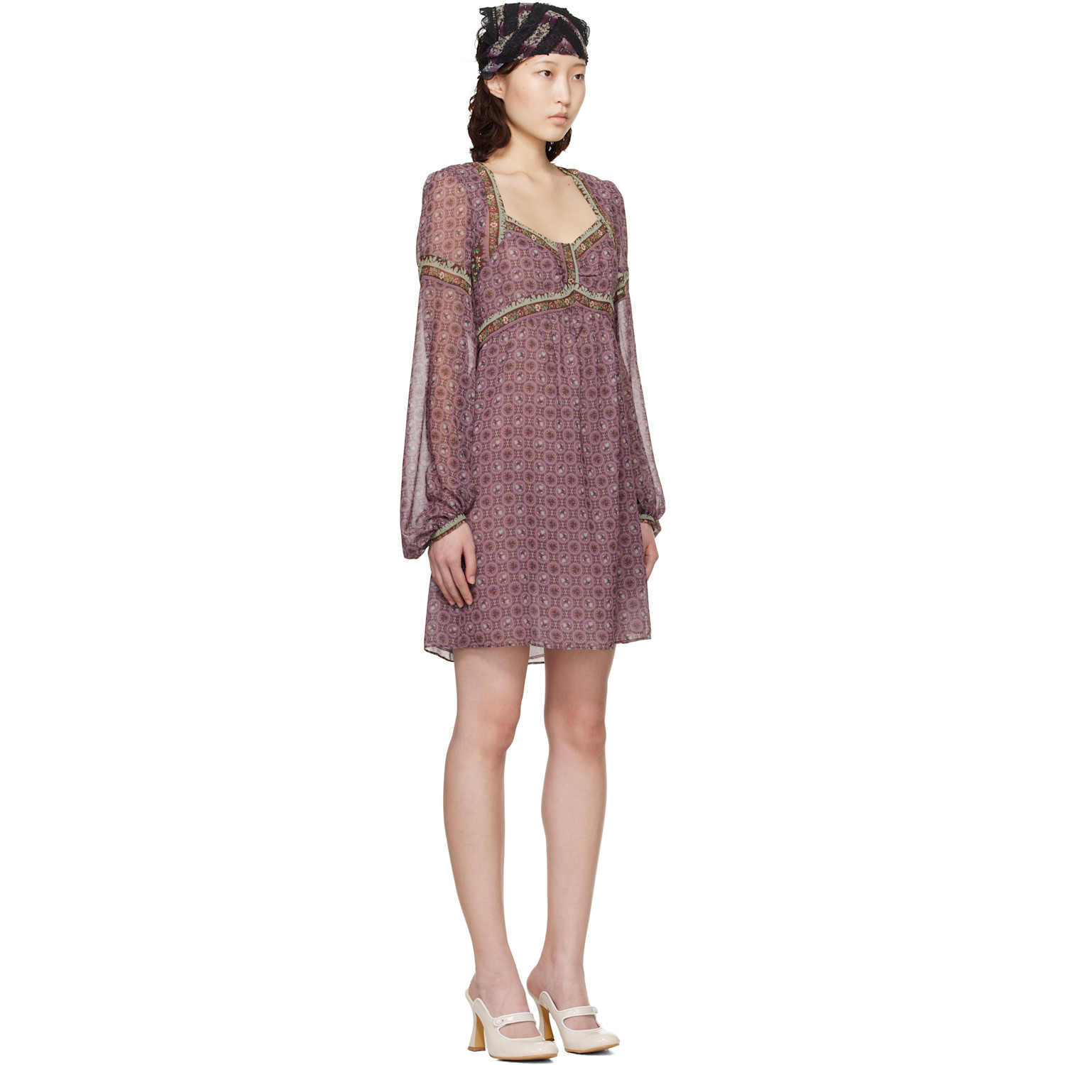  Anna Sui Purple Puff Sleeve Minidress 