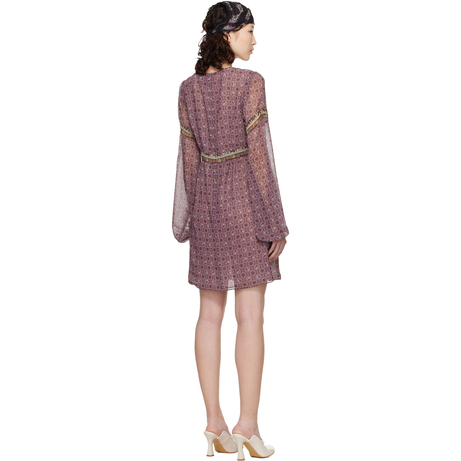 Anna Sui Purple Puff Sleeve Minidress 