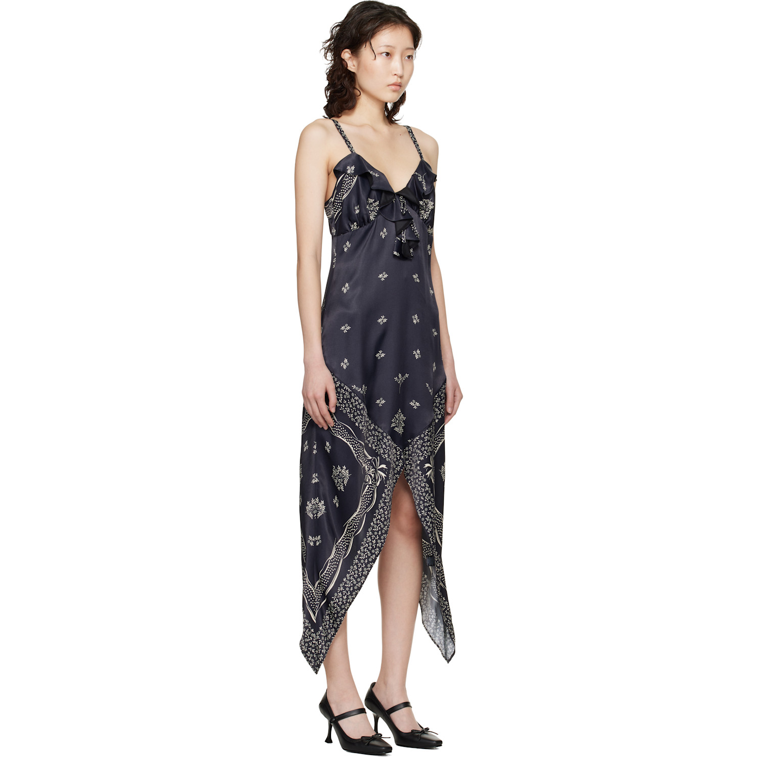  Anna Sui Black Handkerchief Midi Dress 