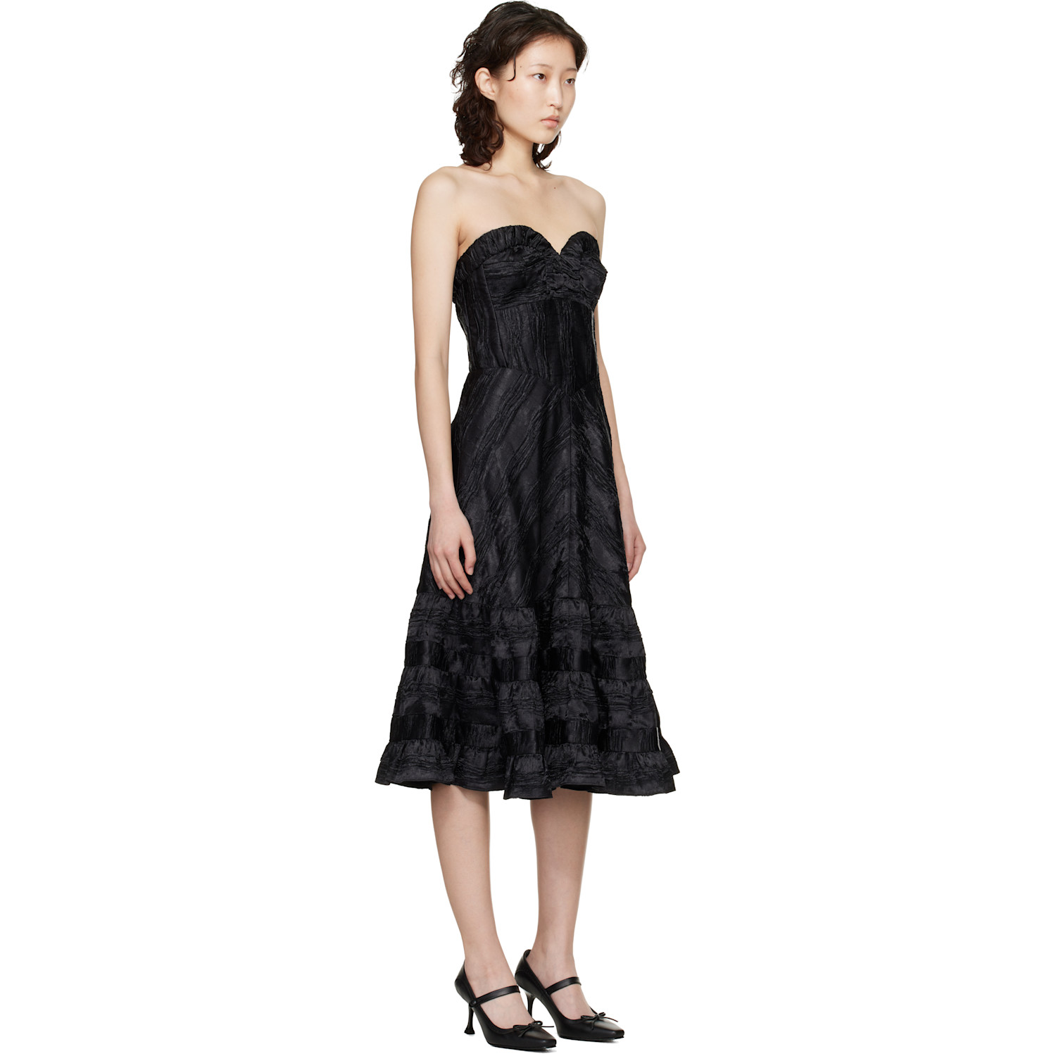  Anna Sui Black Strapless Sweetheart Midi Dress 