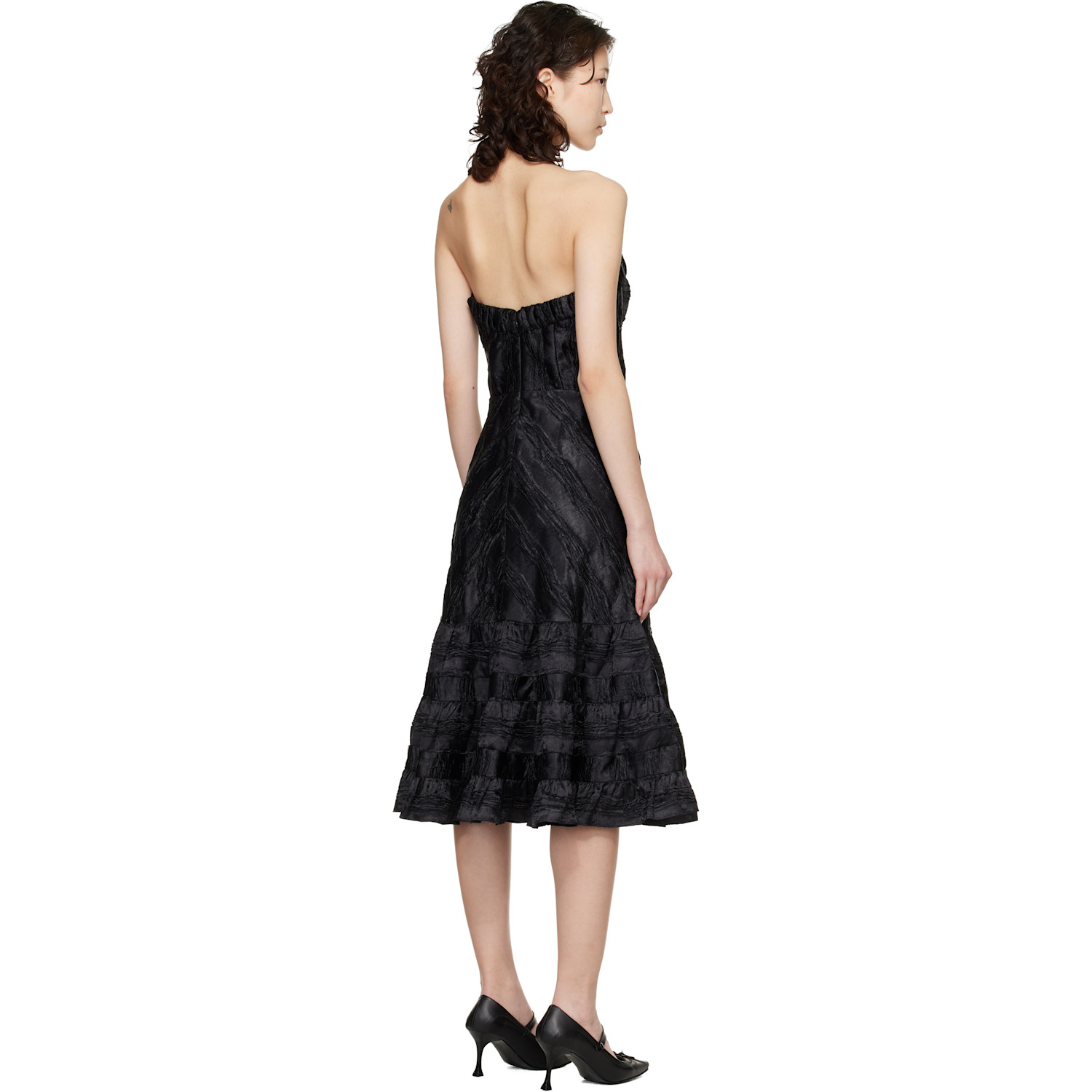  Anna Sui Black Strapless Sweetheart Midi Dress 