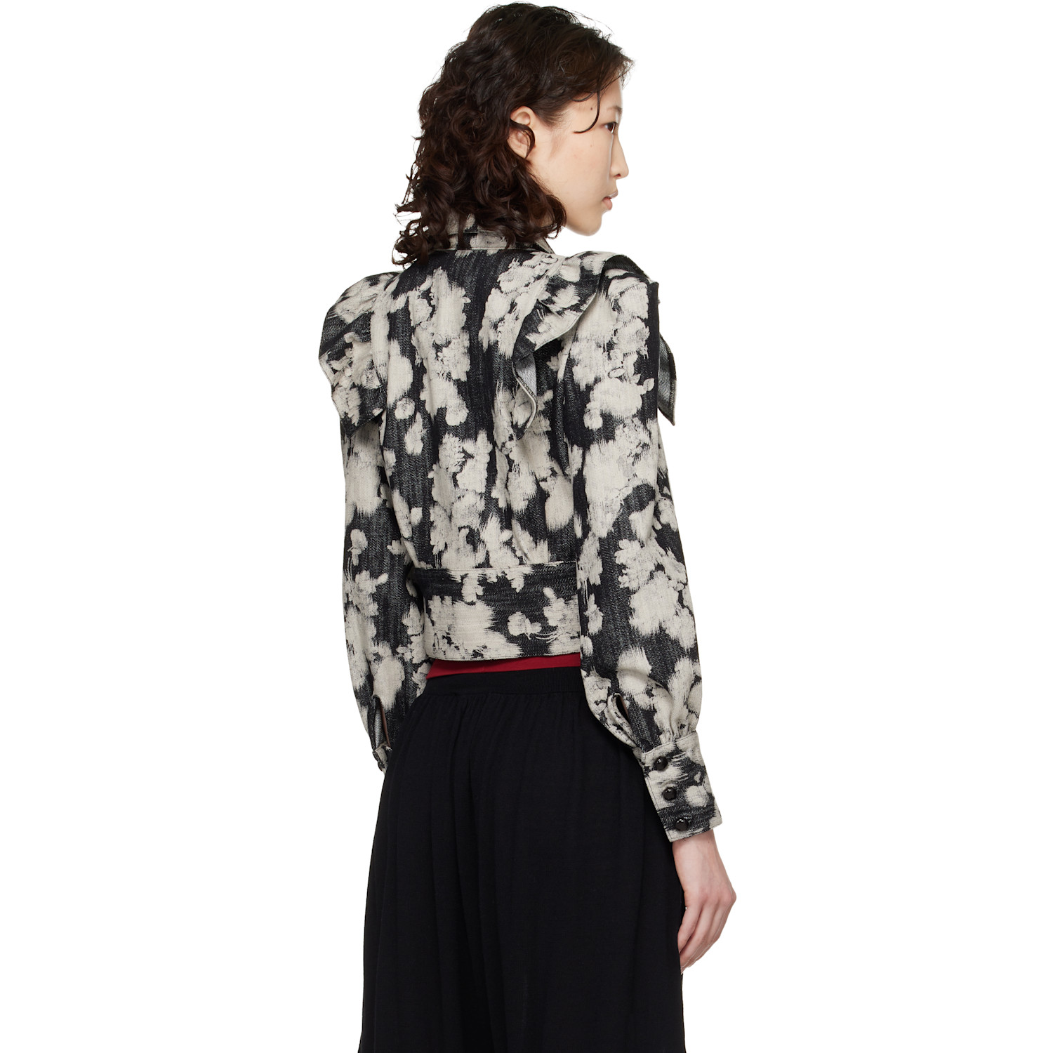  Anna Sui Black & Off-white Cropped Ruffle Jacket 