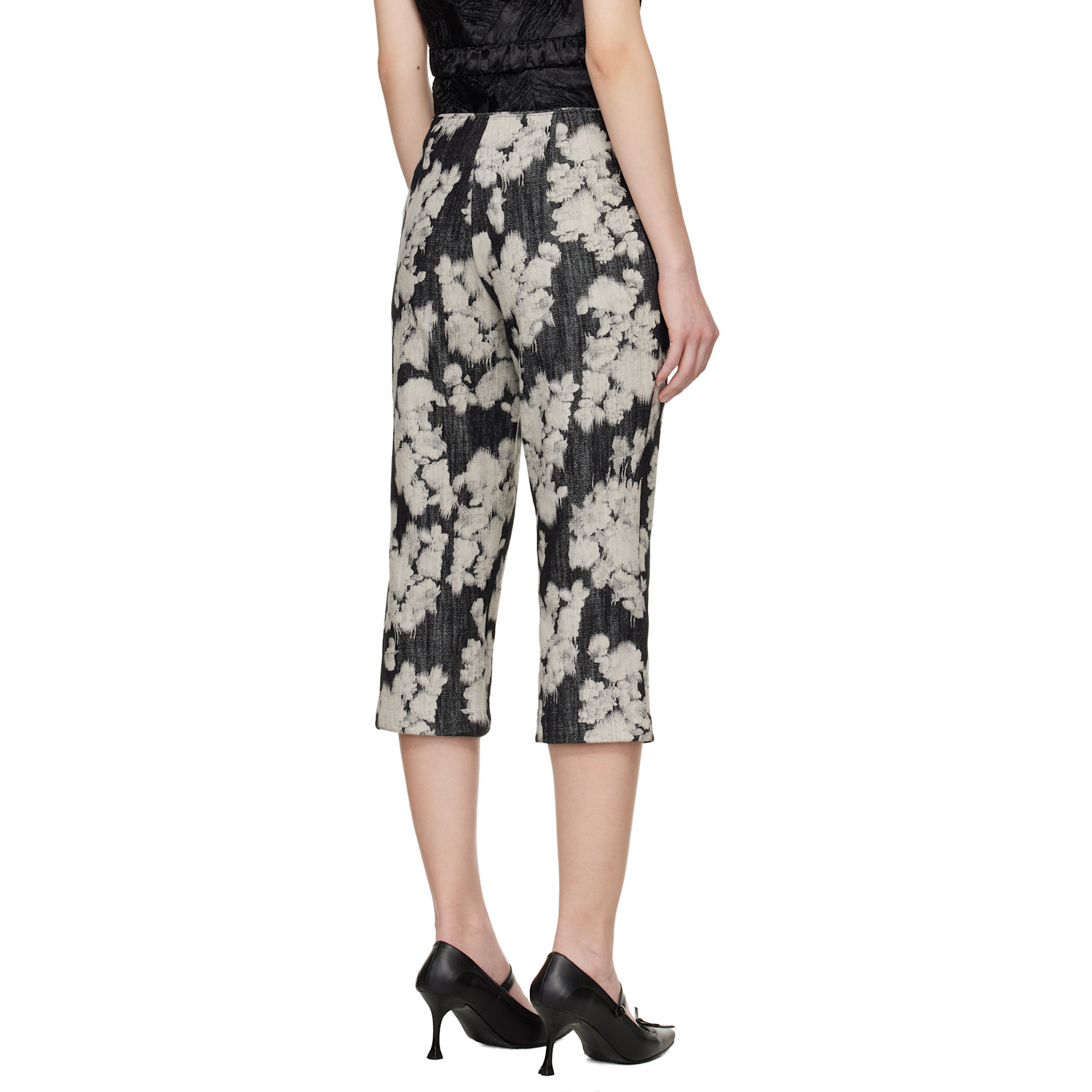  Anna Sui Black & Off-white Rose Capri Trousers 
