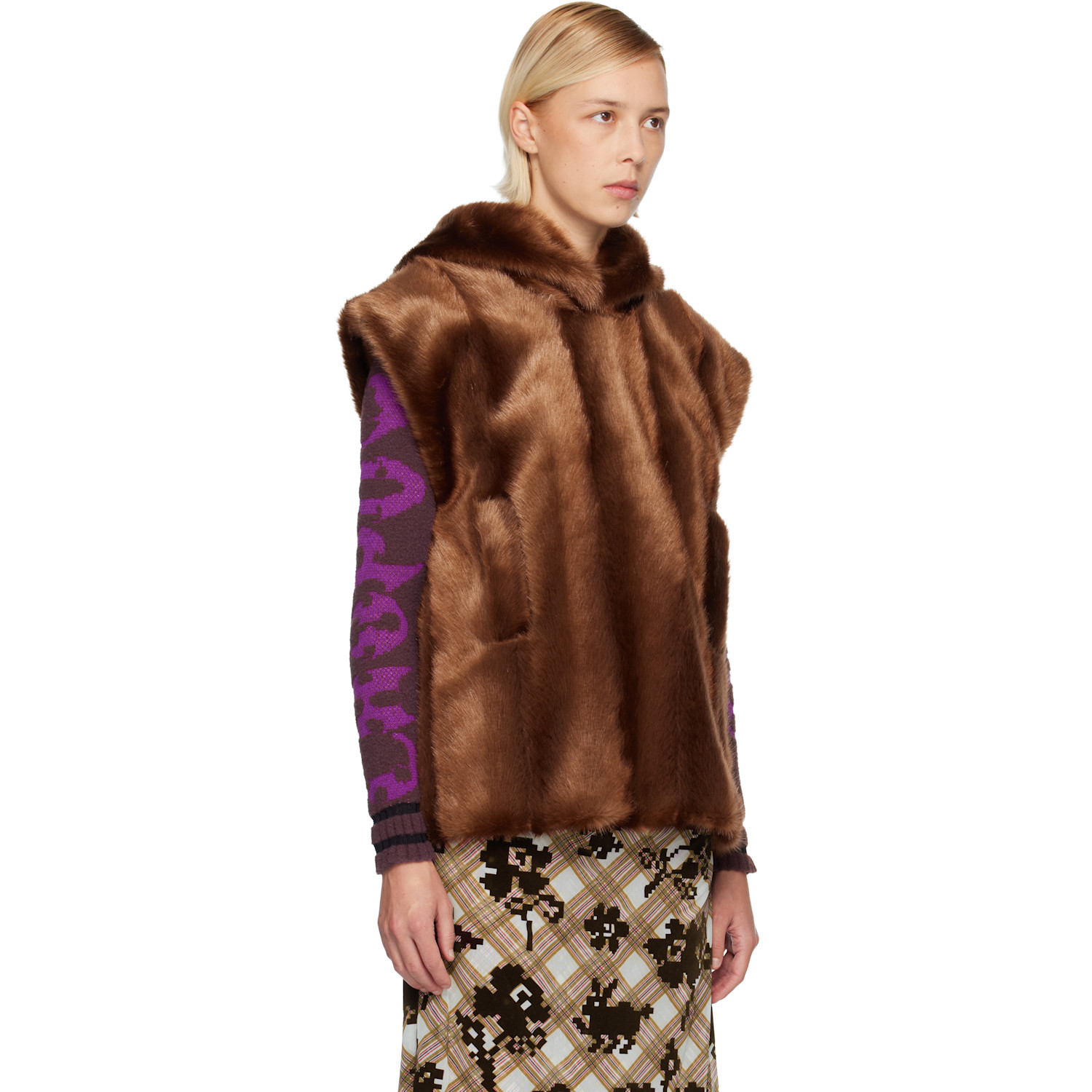  Anna Sui Ssense Exclusive Brown Sleeveless Faux-mink Hoodie 