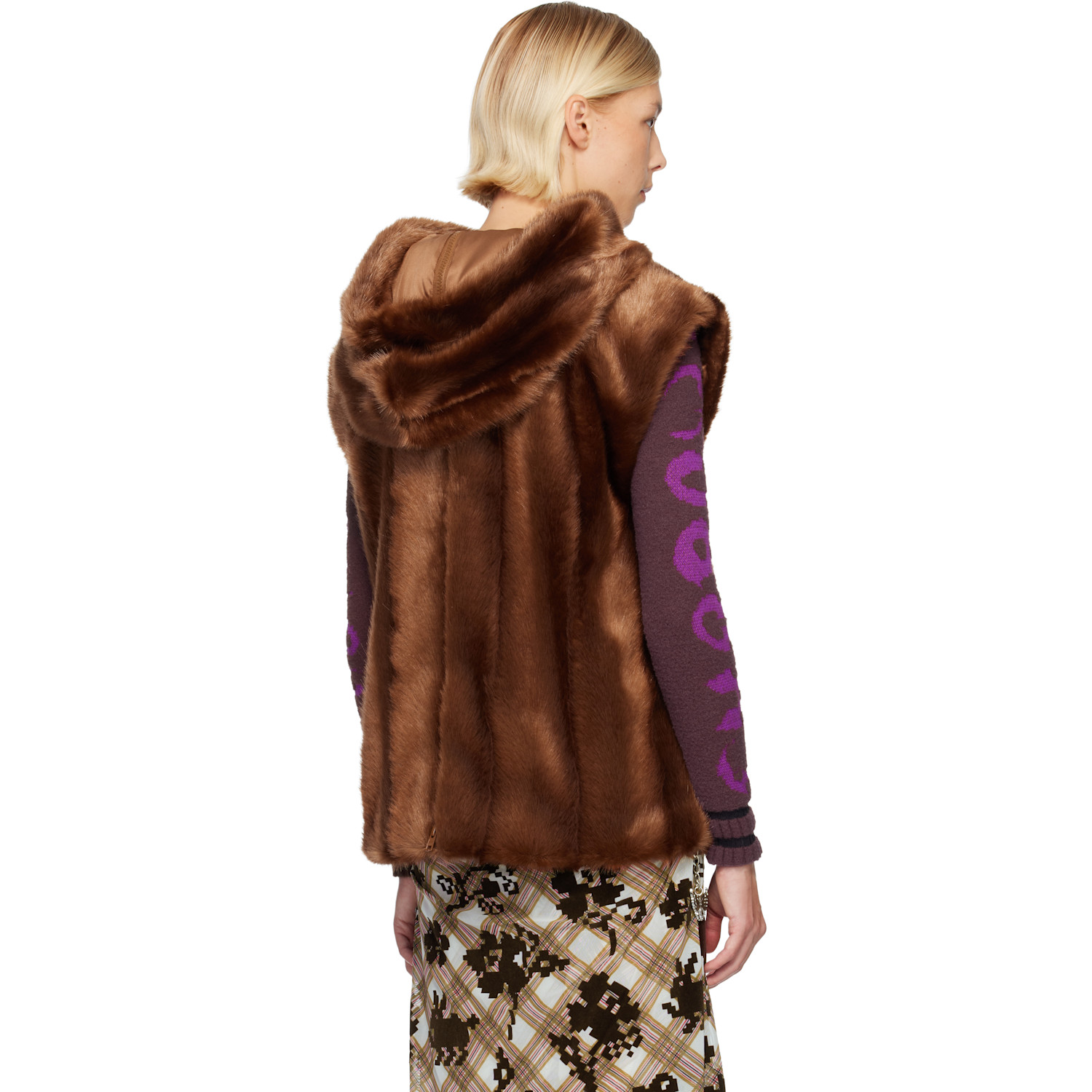  Anna Sui Ssense Exclusive Brown Sleeveless Faux-mink Hoodie 