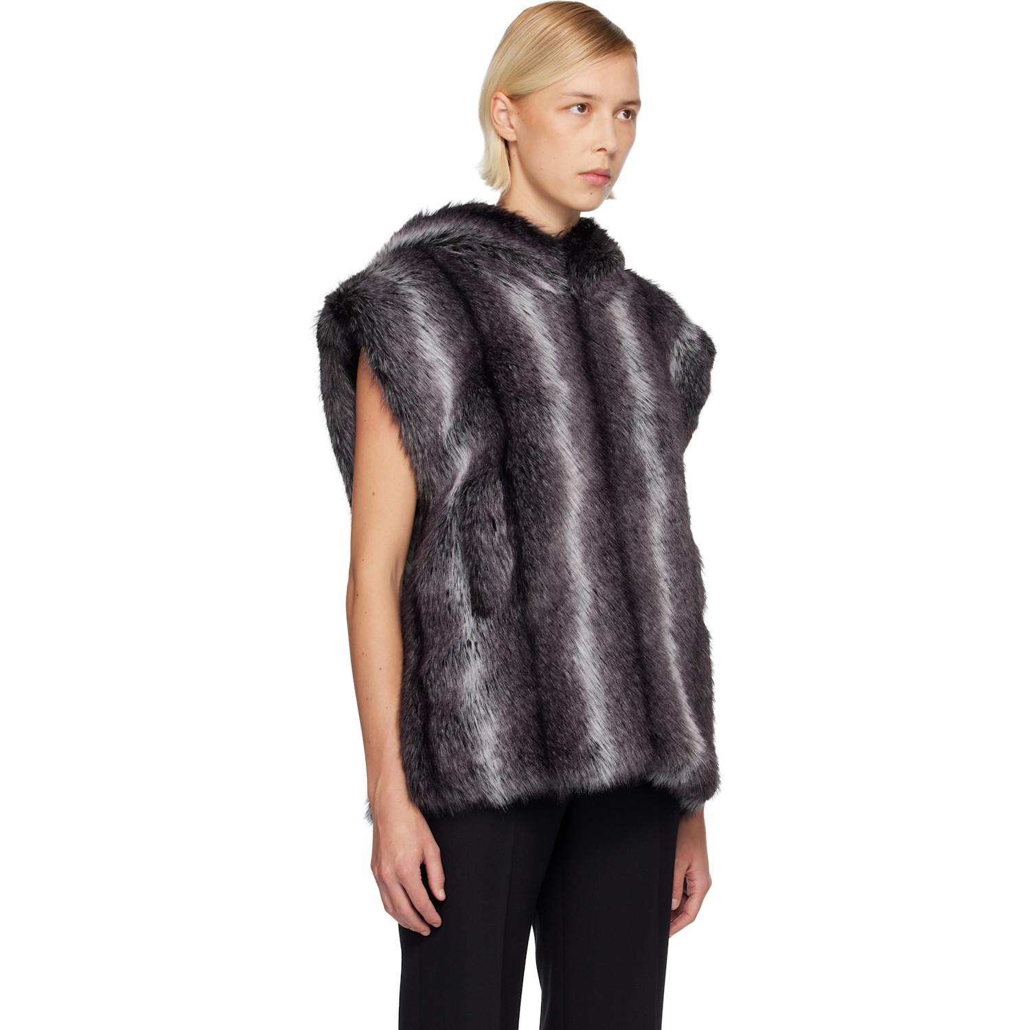  Anna Sui Ssense Exclusive Gray Sleeveless Faux-mink Hoodie 
