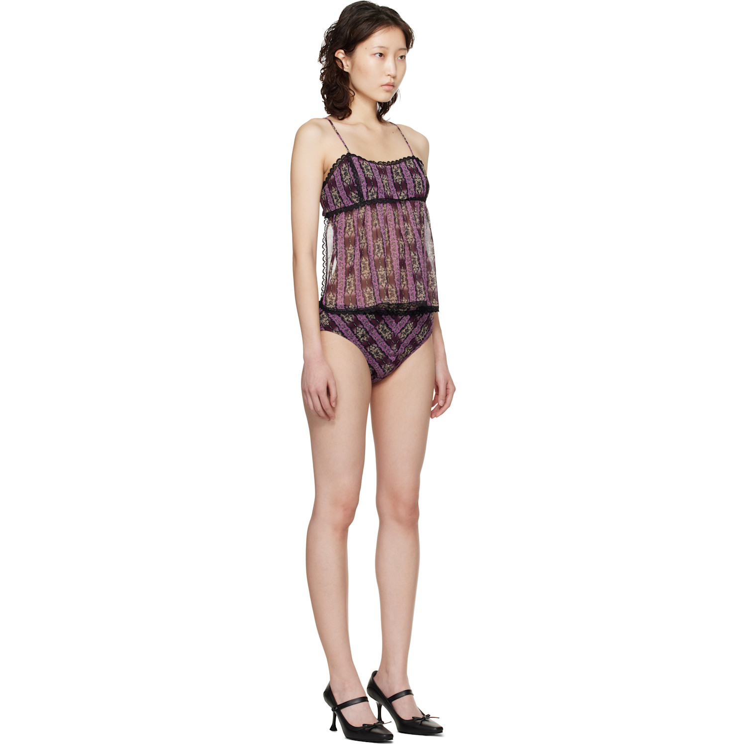  Anna Sui Purple Cameo Stripe Print Sun Suit Bikini 