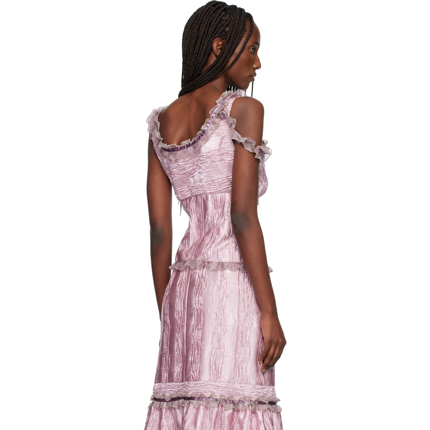  Anna Sui Pink Crushed Satin Bow Tank Top 