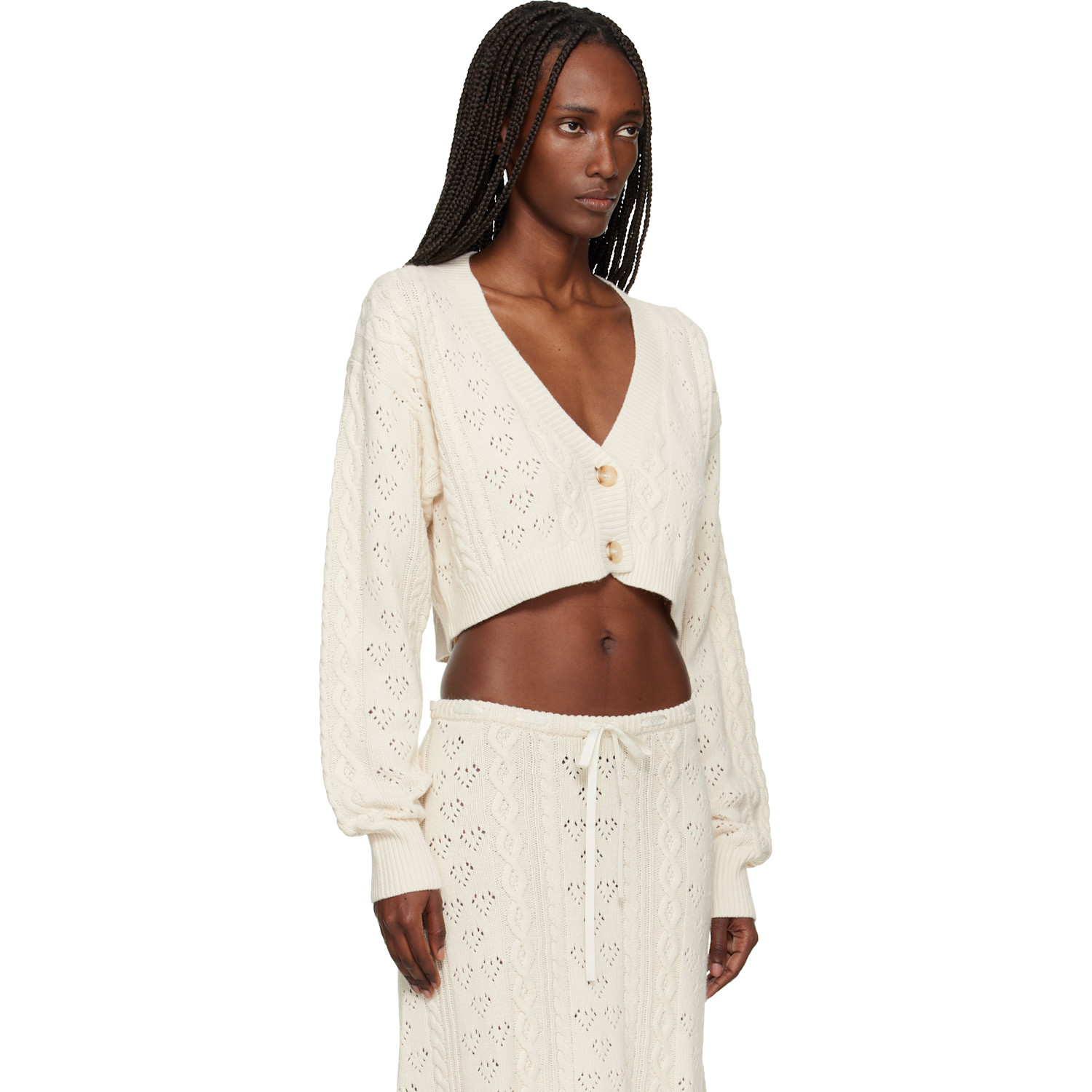  Guizio Off-white Noah Wool Cable Crop Cardigan 