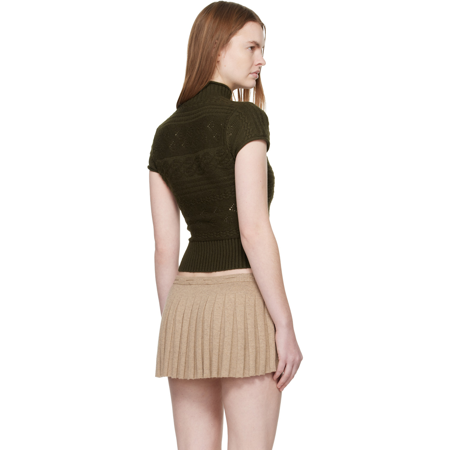  Guizio Khaki Vivienne Short Sleeve Cable Turtleneck 