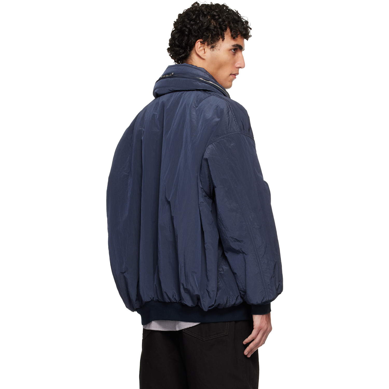  Hed Mayner Navy Crinkled Bomber Jacket 