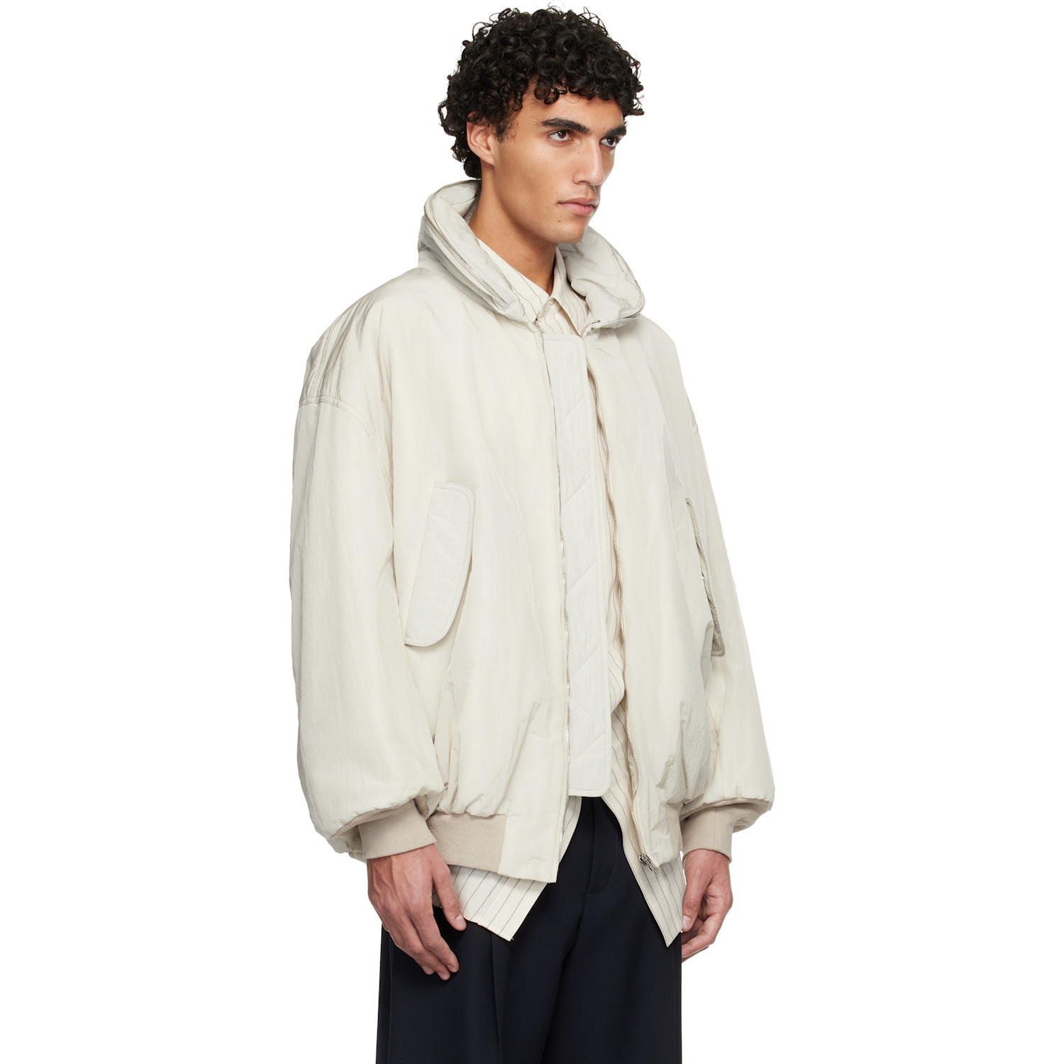  Hed Mayner Off-white Crinkled Bomber Jacket 