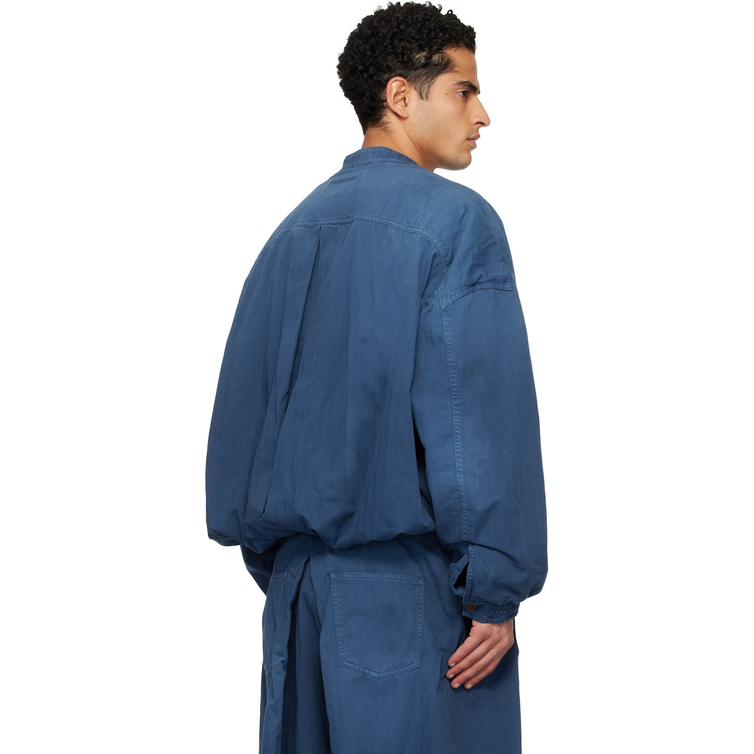  Hed Mayner Blue Herringbone Denim Bomber Jacket 