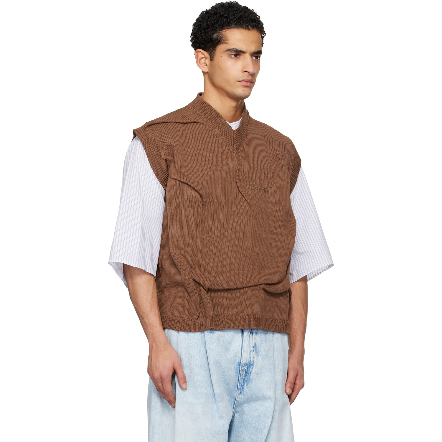  Hed Mayner Brown Knit Sweater Vest 