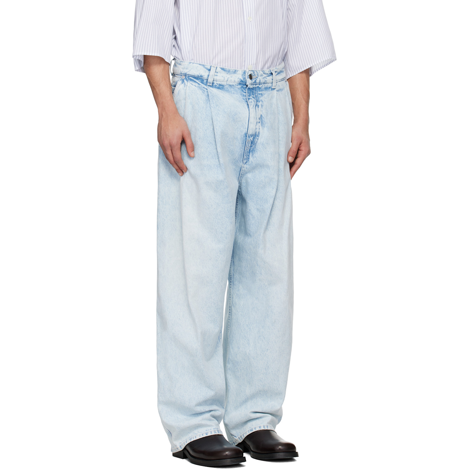  Hed Mayner Blue Light Wash Pleated Jeans 