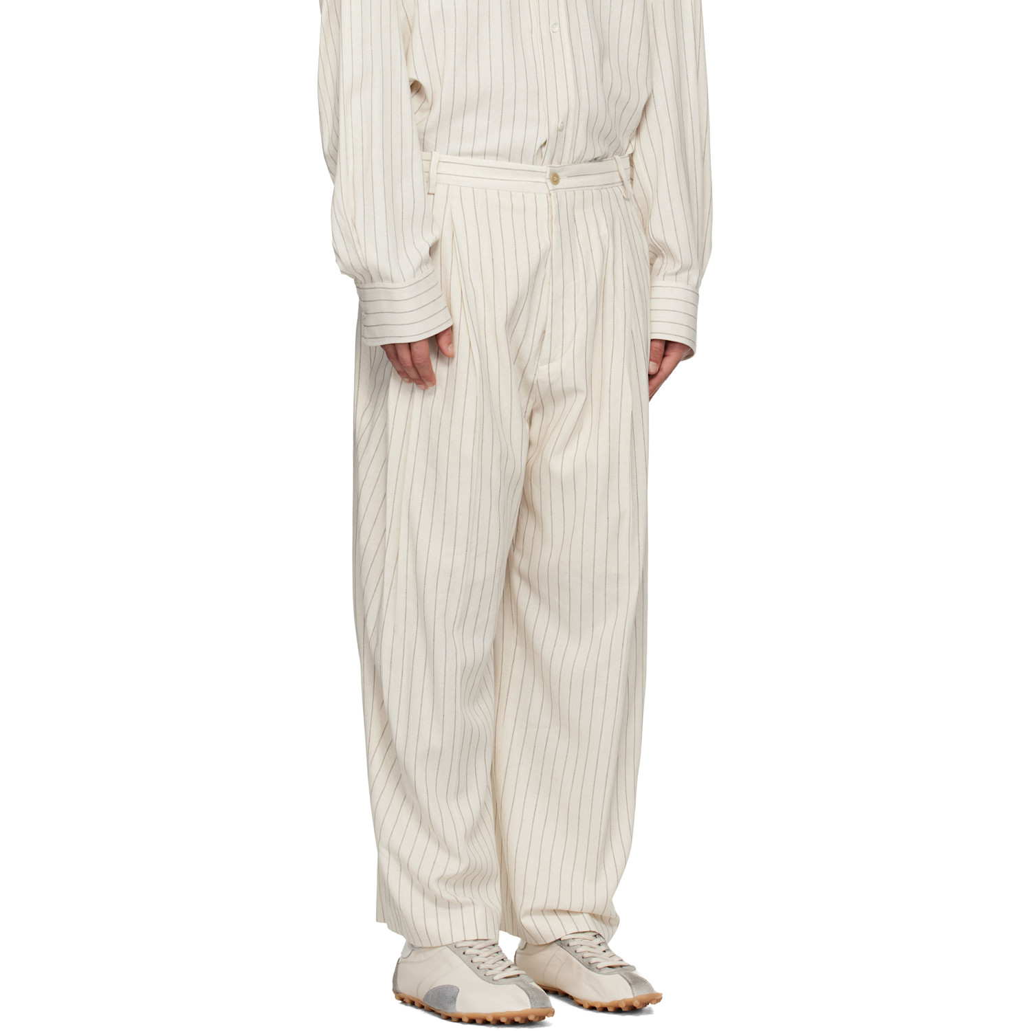  Hed Mayner Off-white Pinstripe Trousers 