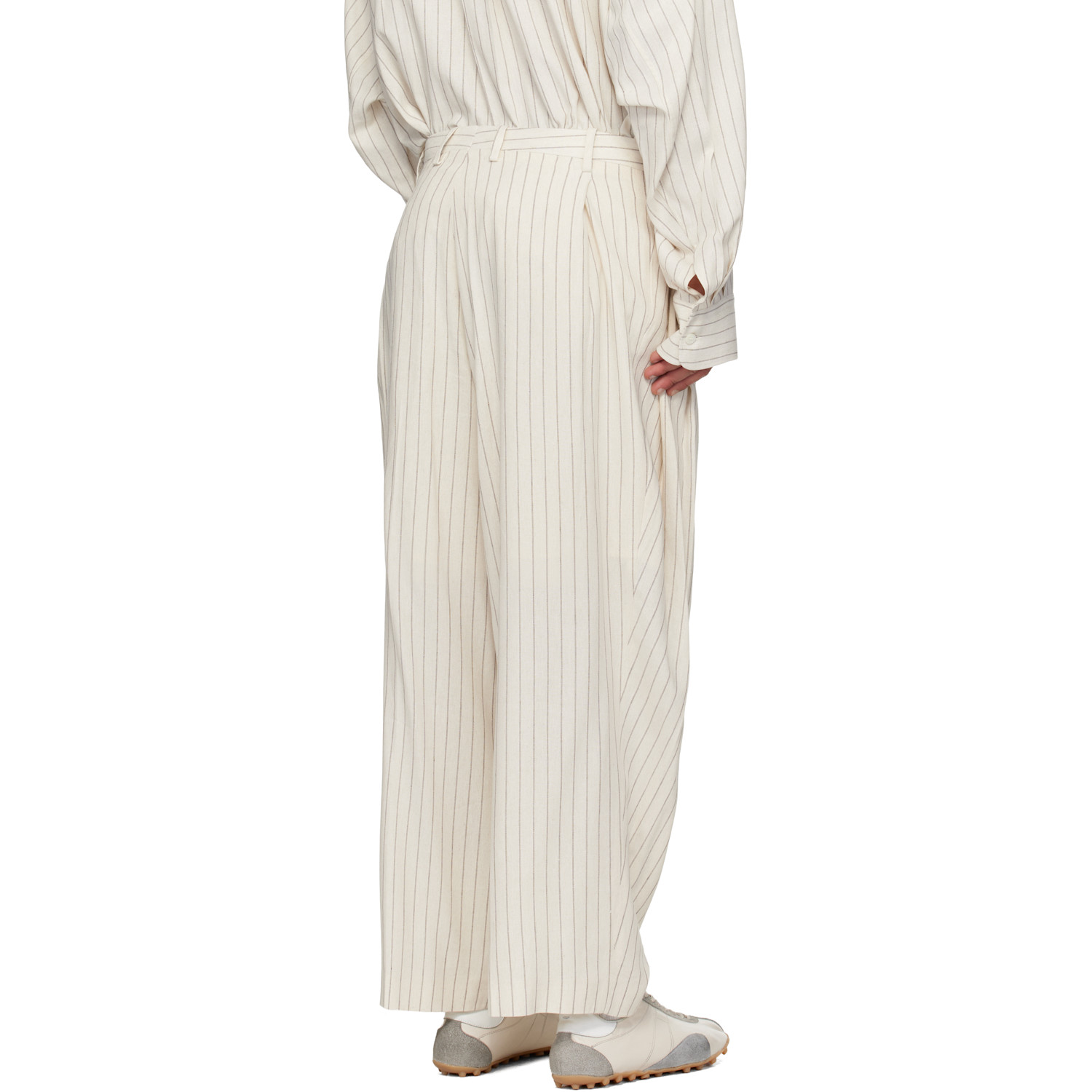  Hed Mayner Off-white Pinstripe Trousers 