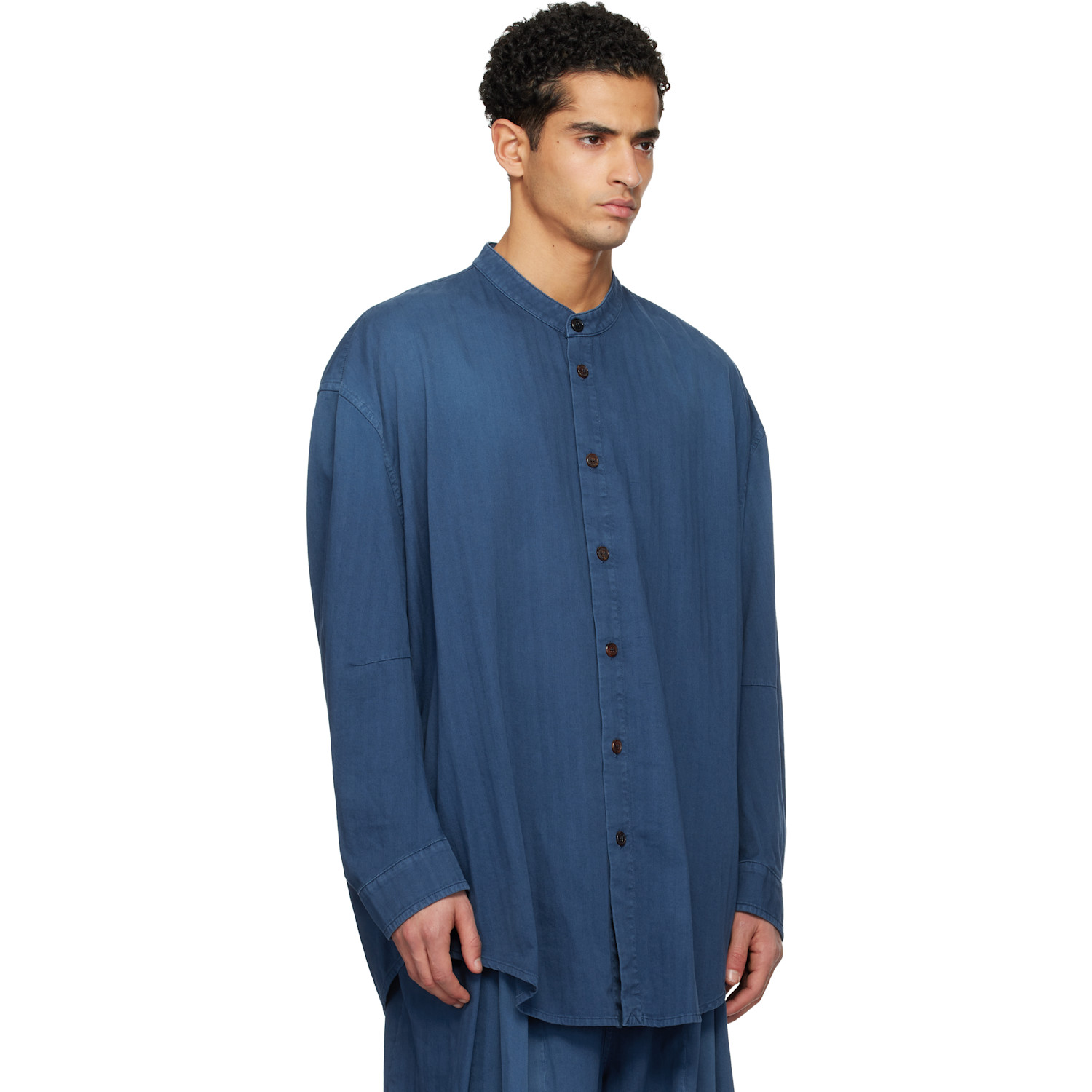  Hed Mayner Blue Herringbone Denim Shirt 