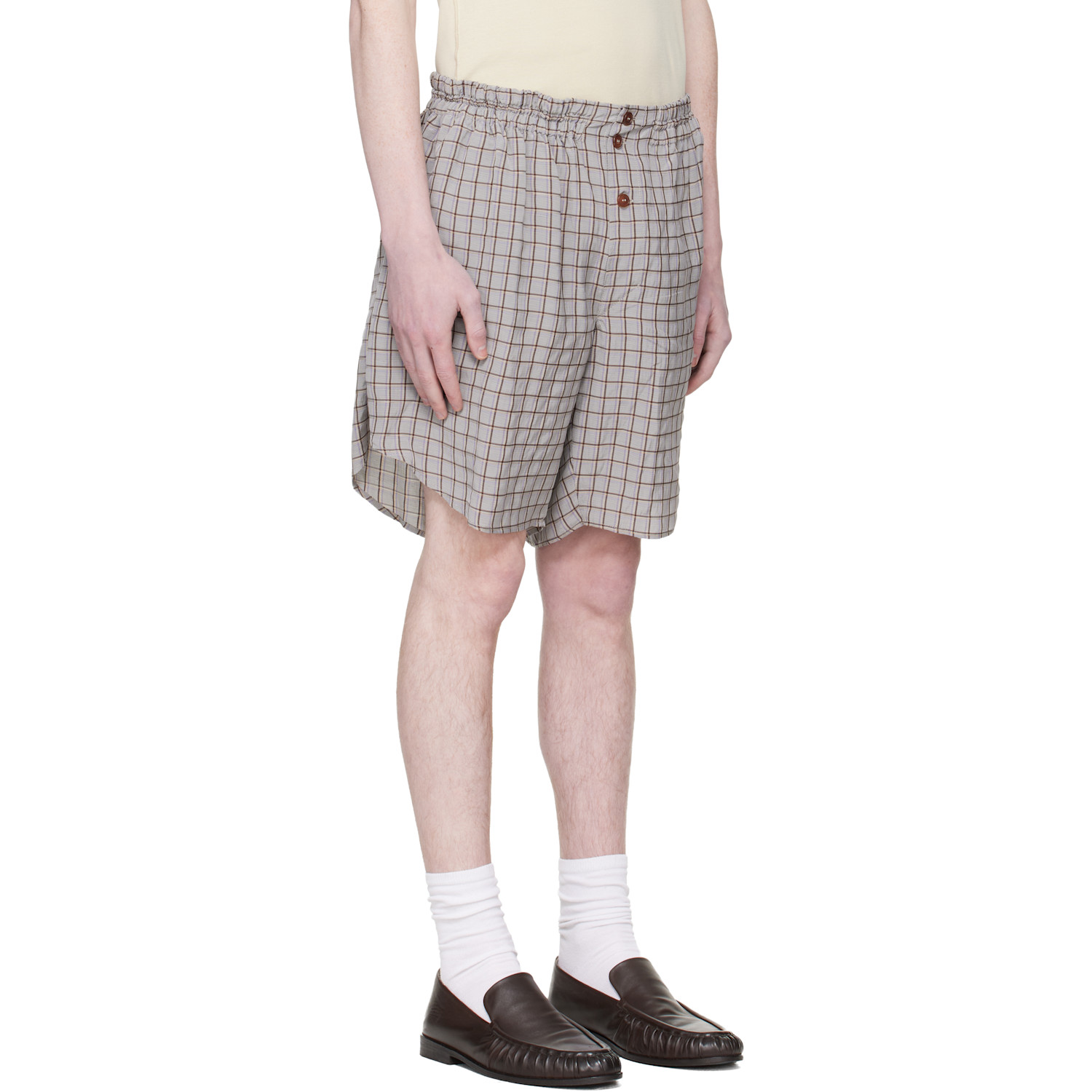  Hed Mayner Gray & Brown Checked Shorts 