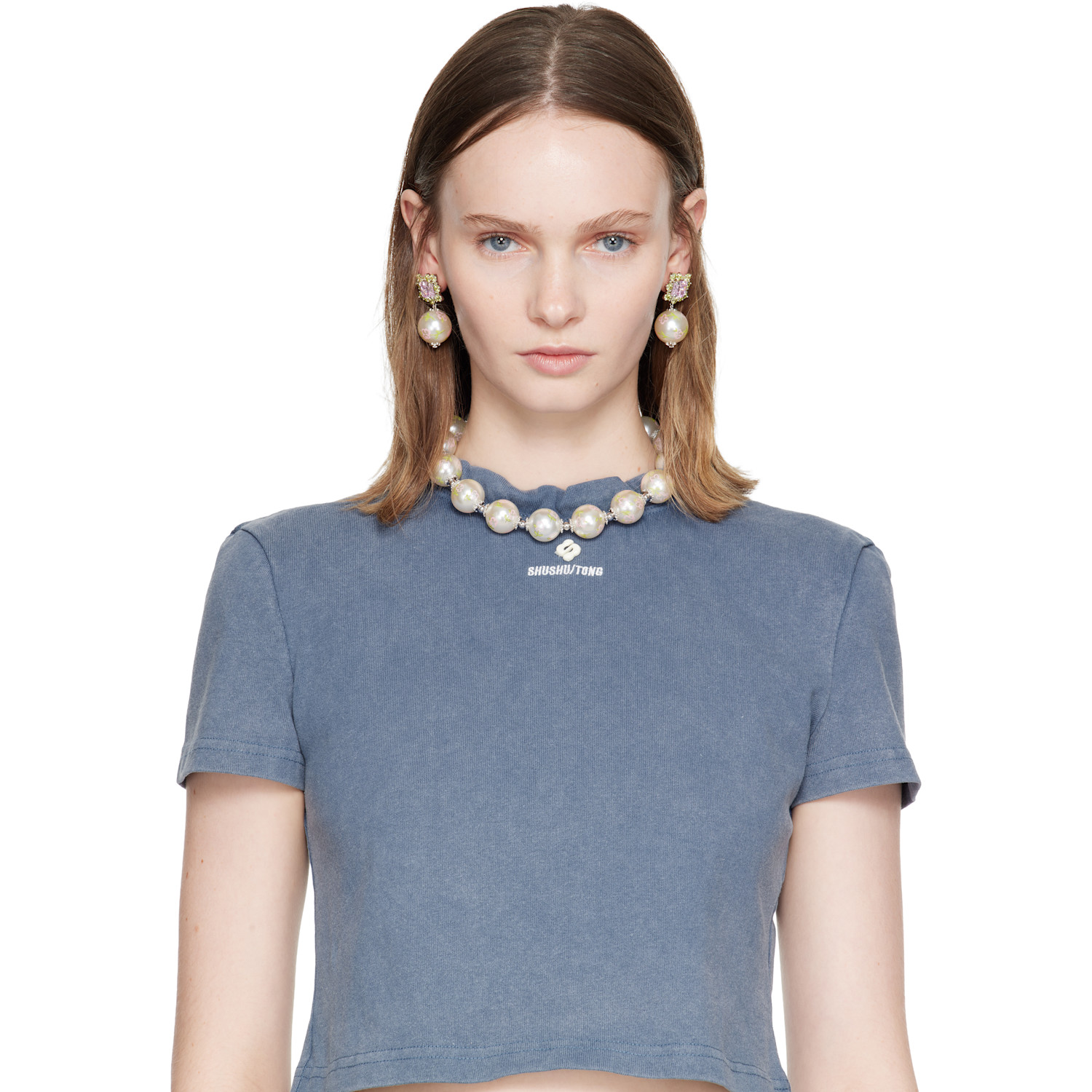  Shushu/tong Painted Faux-pearl Gemstone Earrings 