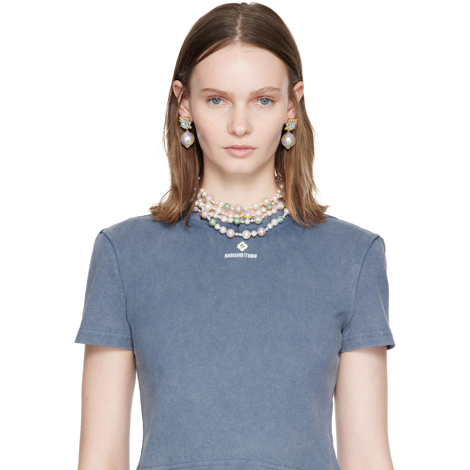  Shushu/tong Painted Faux-pearl Gemstone Earrings 