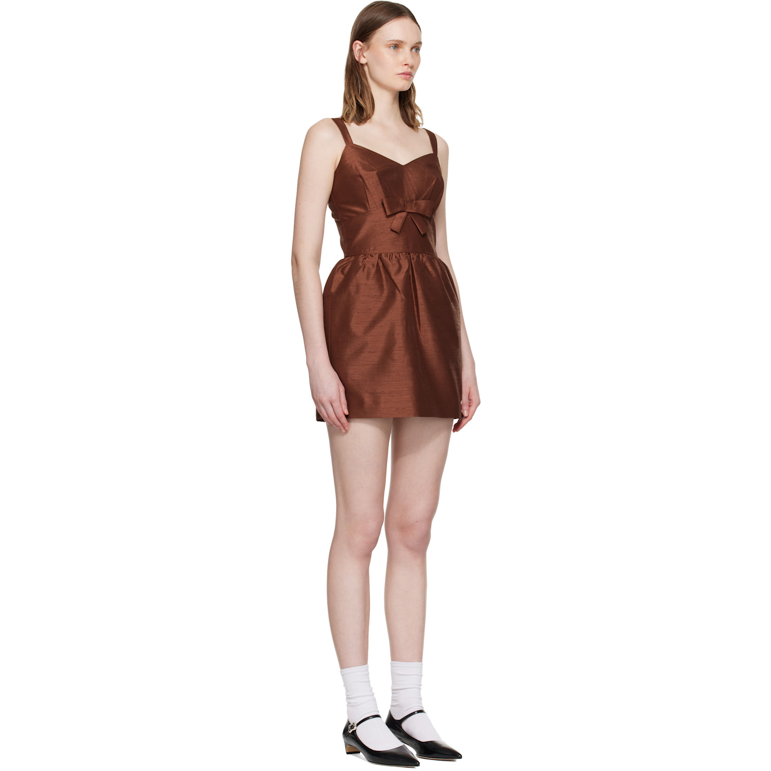 Shushu/tong Brown Wide Strap Bow Back Minidress 
