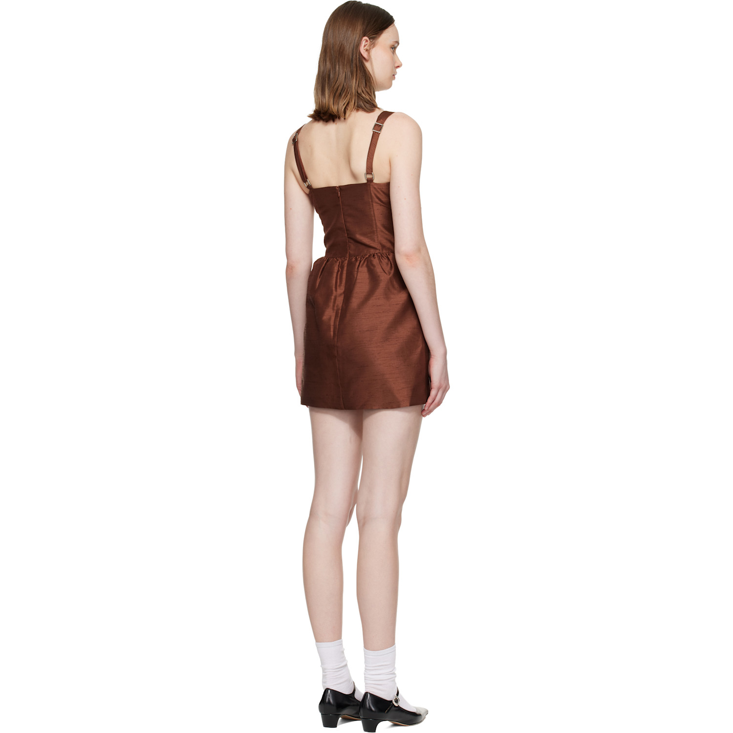  Shushu/tong Brown Wide Strap Bow Back Minidress 