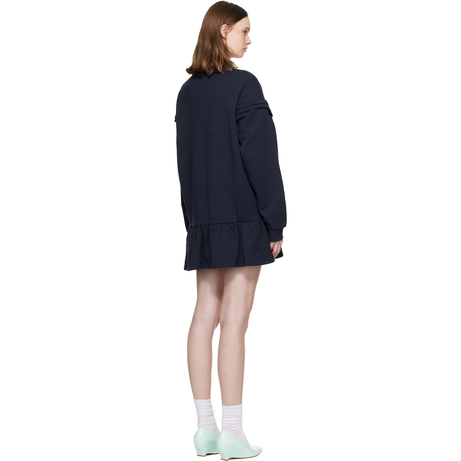  Shushu/tong Navy Raw-edge Wave Collar Tuck Detail Sweatshirt Minidress 